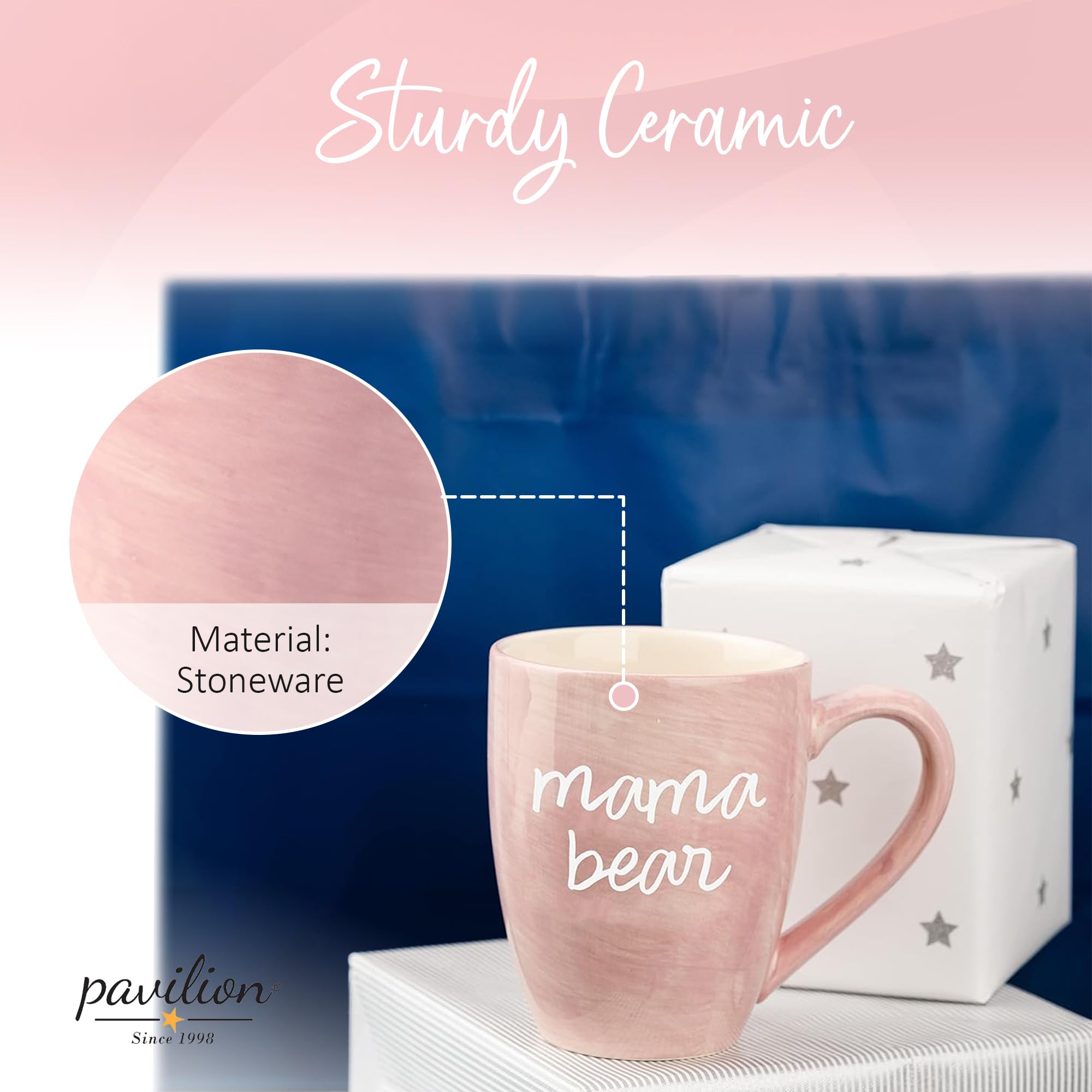 Pavilion Large Ceramic Coffee Mug With ''Mama Bear'' Text Design, Microwave & Dishwasher Compatible, Tall Coffee Or Tea Cups For