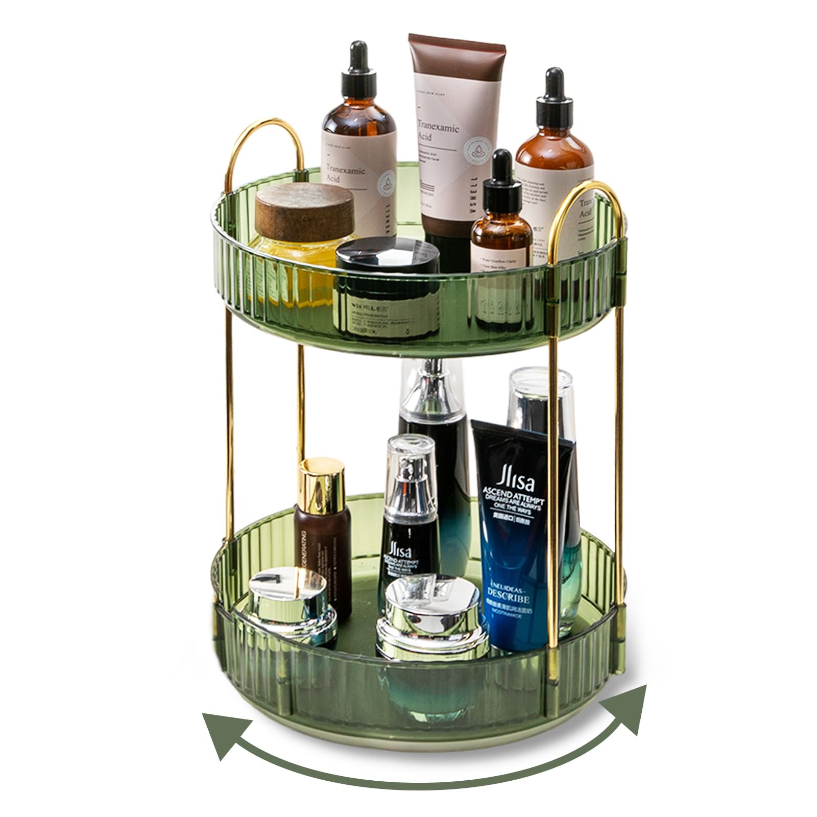 Asayuee 360 Rotating Makeup Organizer For Vanity,2 Tier Large Capacity Cosmetics Skincare Organizers,Bathroom Countertop Organiz