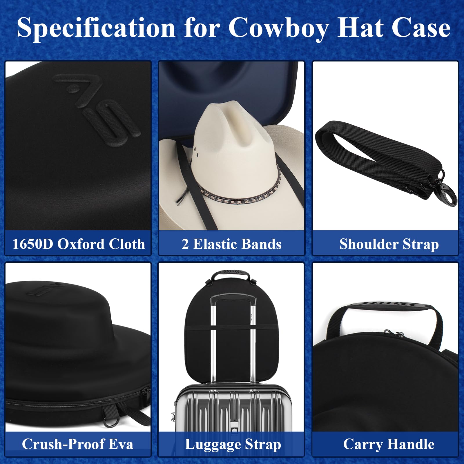 Anysiny Hat Box For Travel-Crush Proof Hat Travel Case For Cowboy Hats Holder Storage Box Organizer Cap Carrier With Adjustable