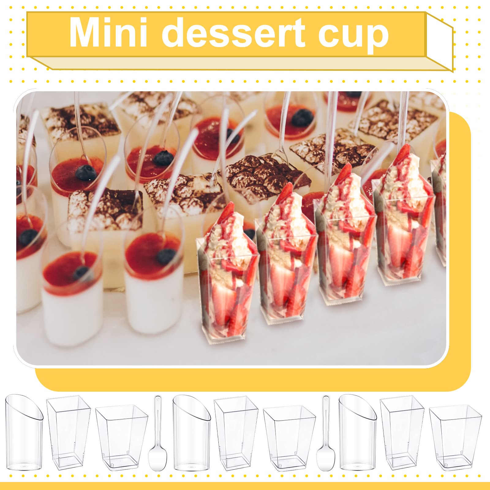 Funtery 300 Pack Mini Dessert Cups With Spoons Clear Plastic Parfait Appetizer Cup Slanted Round Cup For Desserts Shooters