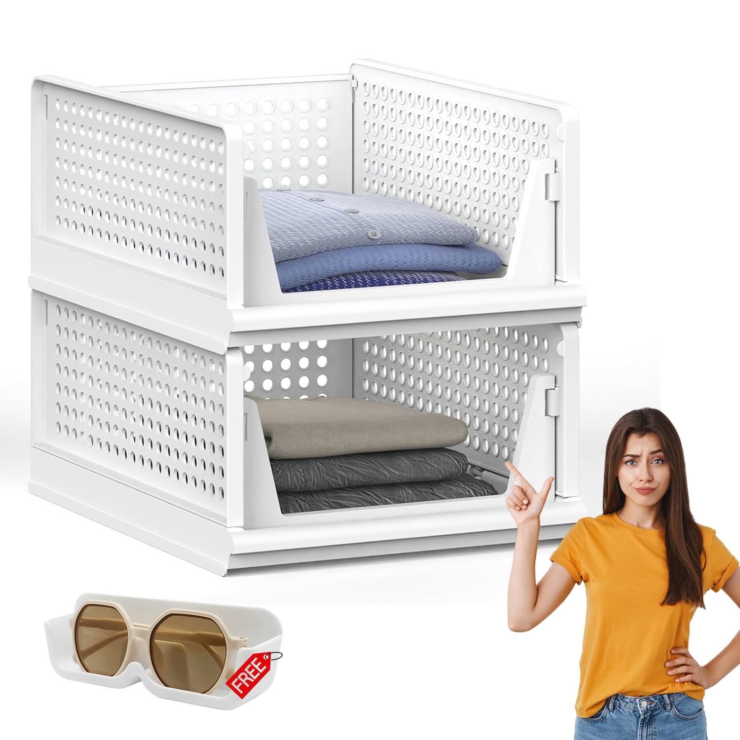 Rushil Were Clothes Organiser For Wardrobe | 1 Free Wall Eyeglasses Holder | Space Organizer | Foldable | Shirt Storage Stackabl