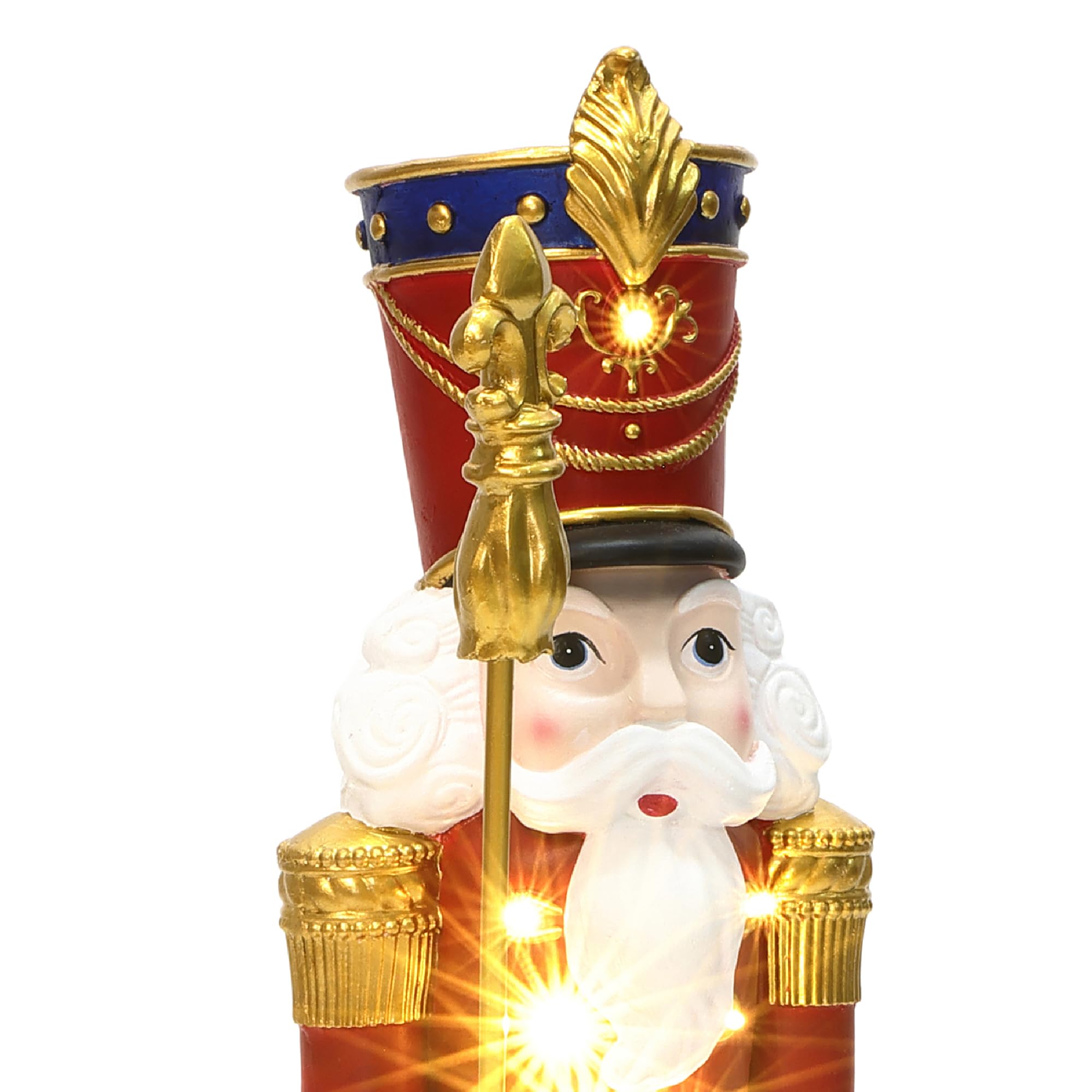 LuxenHome 2FT Tall Nutcracker Christmas Decoration, Lighted Holiday Nutcracker Soldier Statue with Black Belt and Scepter, Chris