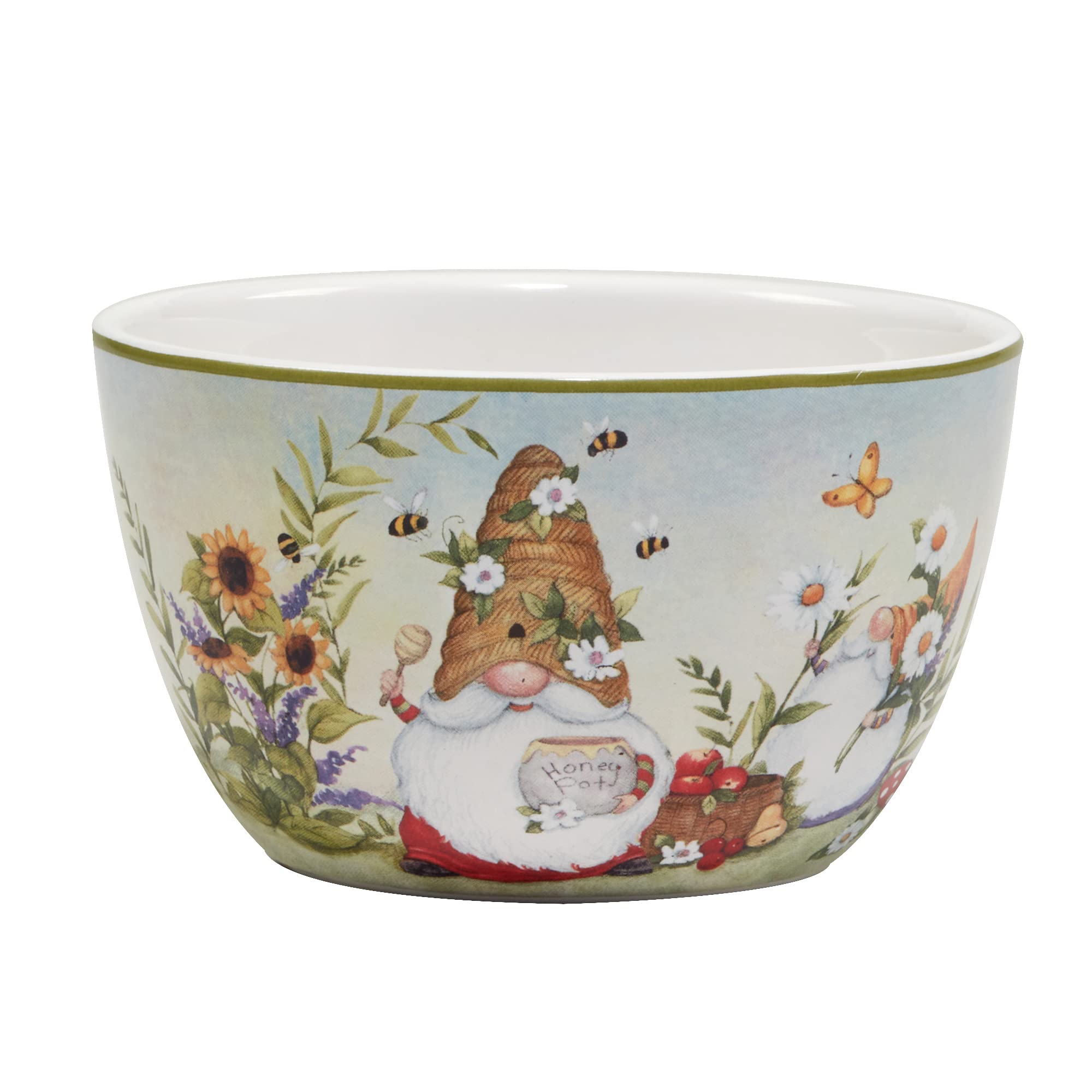 Certified International Garden Gnomes 24 Oz. Ice Cream/Dessert Bowls, Set Of 4 Assorted Designs, Multicolor