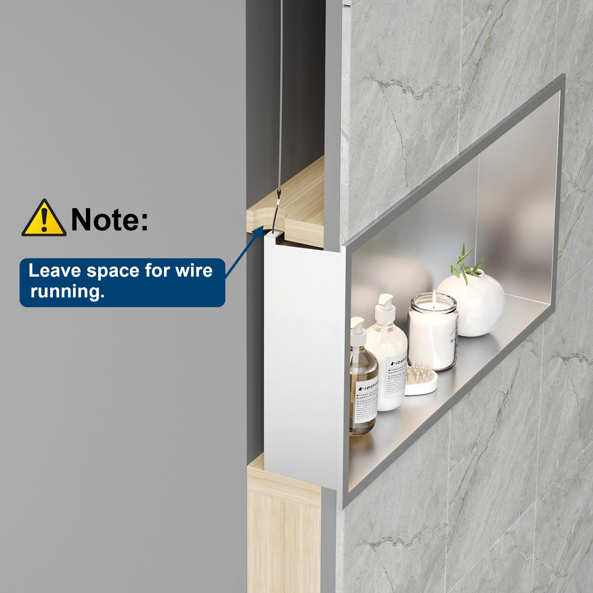 Neodrain Shower Niche, 24''X12'' Brushed Wall Niche, Stainless Steel Wall Niche With Non-Dimmable Led Light, No Tile Needed Rece