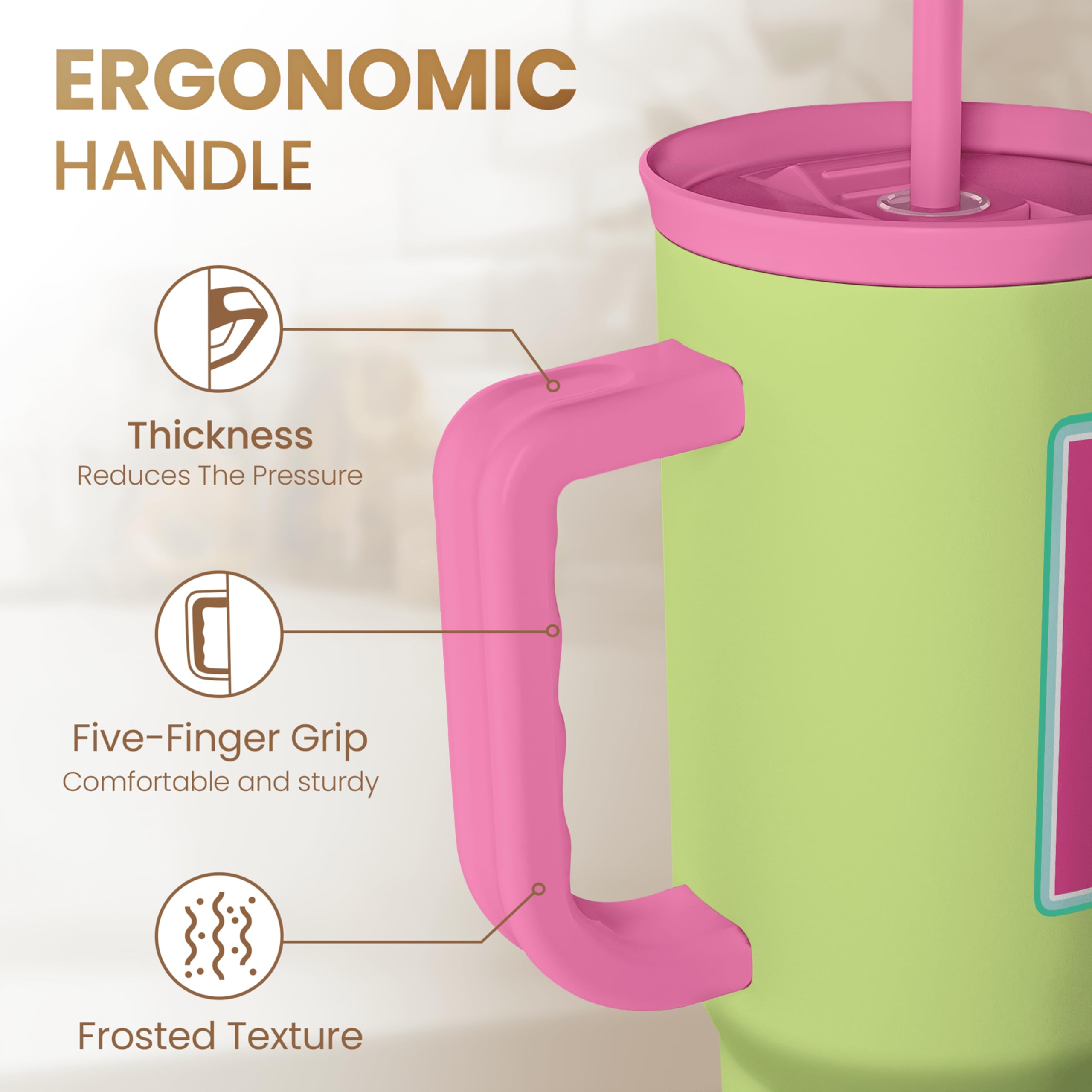 SANDJEST Monogrammed Tumbler with Handle 40oz, Letter S Tumblers Coffee Travel Cup with Straw, Personalized Monogram Initial Gif
