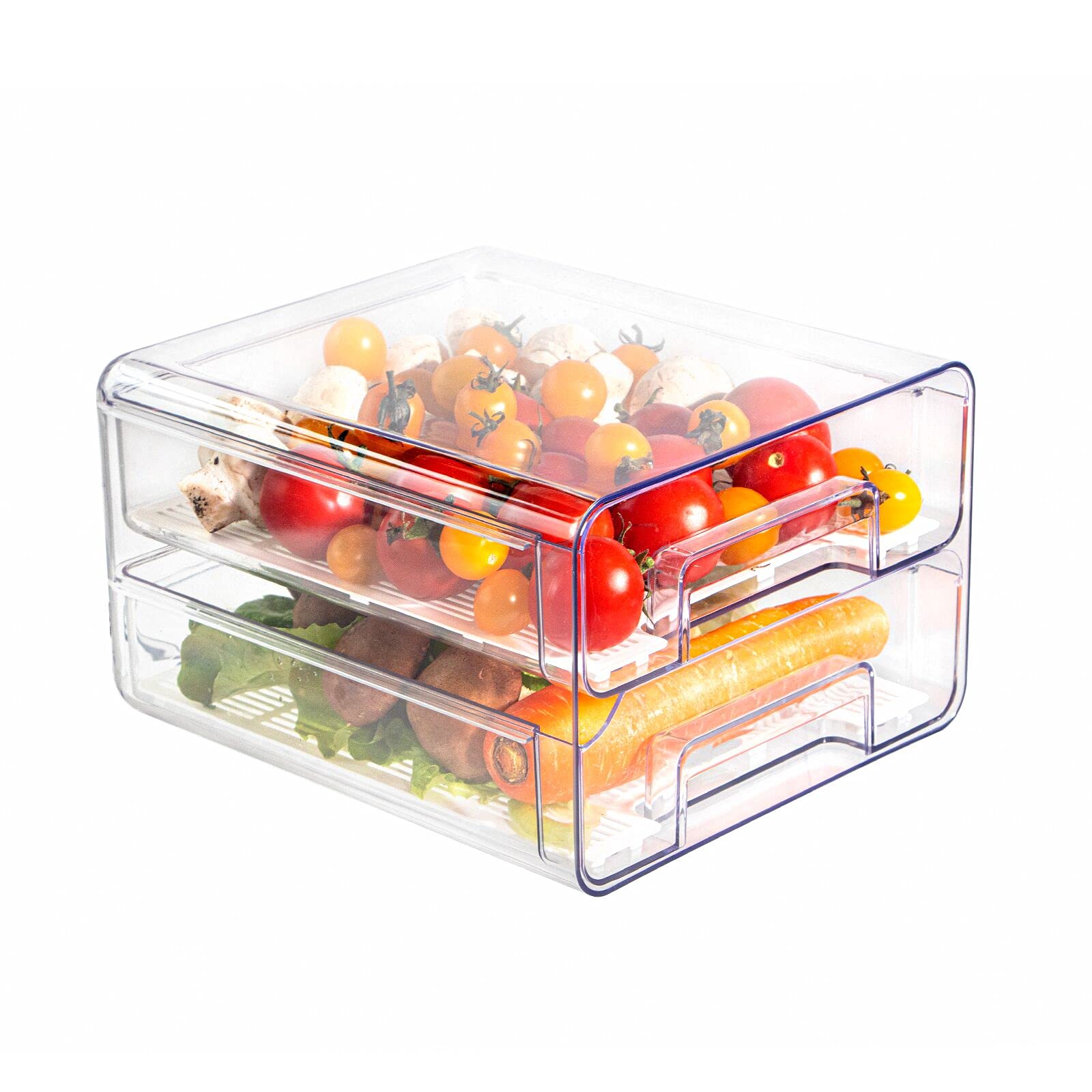 Bigtron Food Storage Double Layer Container With Lids Removable Drain Tray For Refrigerator, Food Fruit Vegetables,Fridge Organi