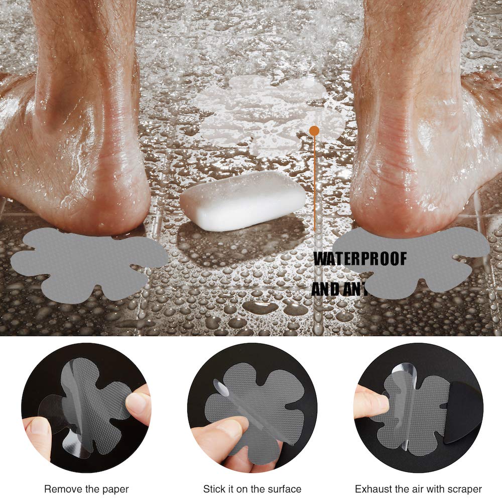 Secopad Bathtub Stickers Non-Slip, 24Pcs Safety Shower Treads Adhesive Appliques With Premium Scrape (Gray)