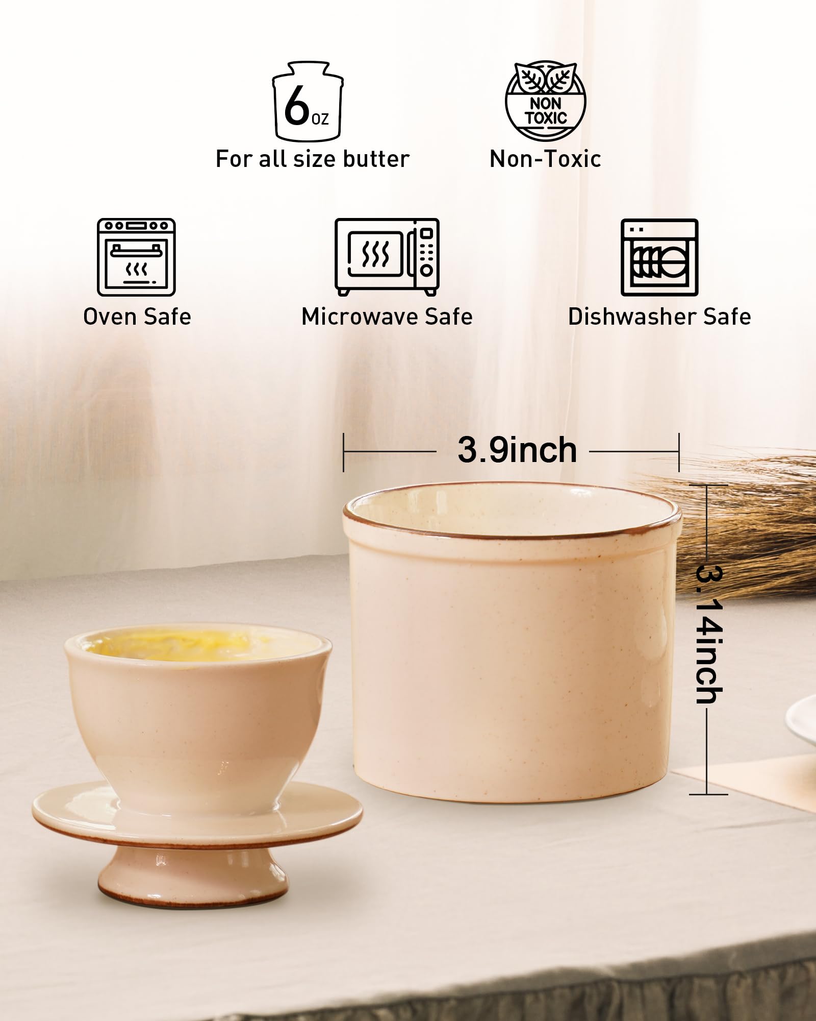 Jersinwei French Butter Dish, Butter Crock for Counter with Water Line, Ceramic Butter Keeper for Spreadable Butter - Chrismas G