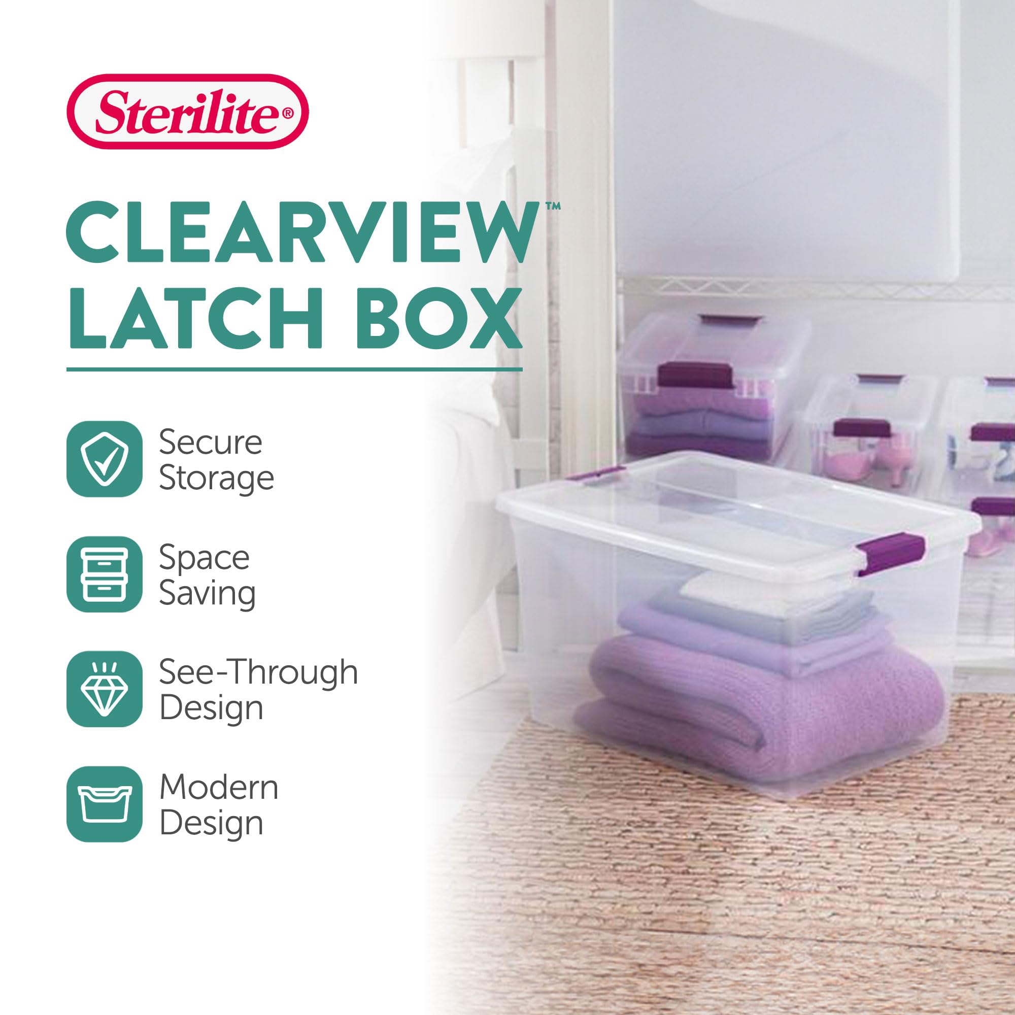 Sterilite 66 Quart ClearView Latch Box - Stackable Organizer Bin, Clear Plastic Storage Container, Model 17571706