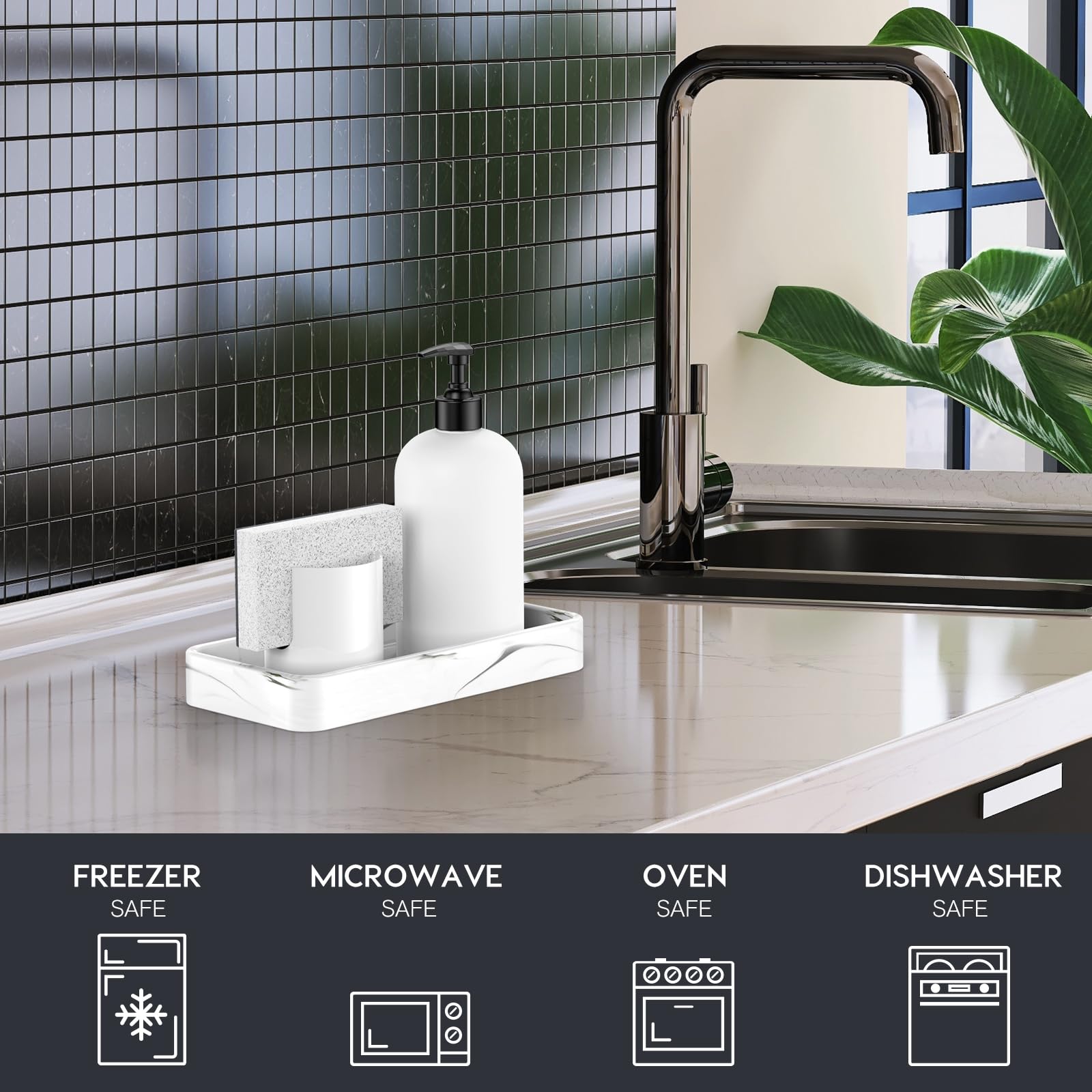 Gurygo 8'' Ceramic Bathroom Vanity Tray For Kitchen Counter - Kitchen Soap Tray - Rectangular Vanity Tray For Bathroom - Porcela
