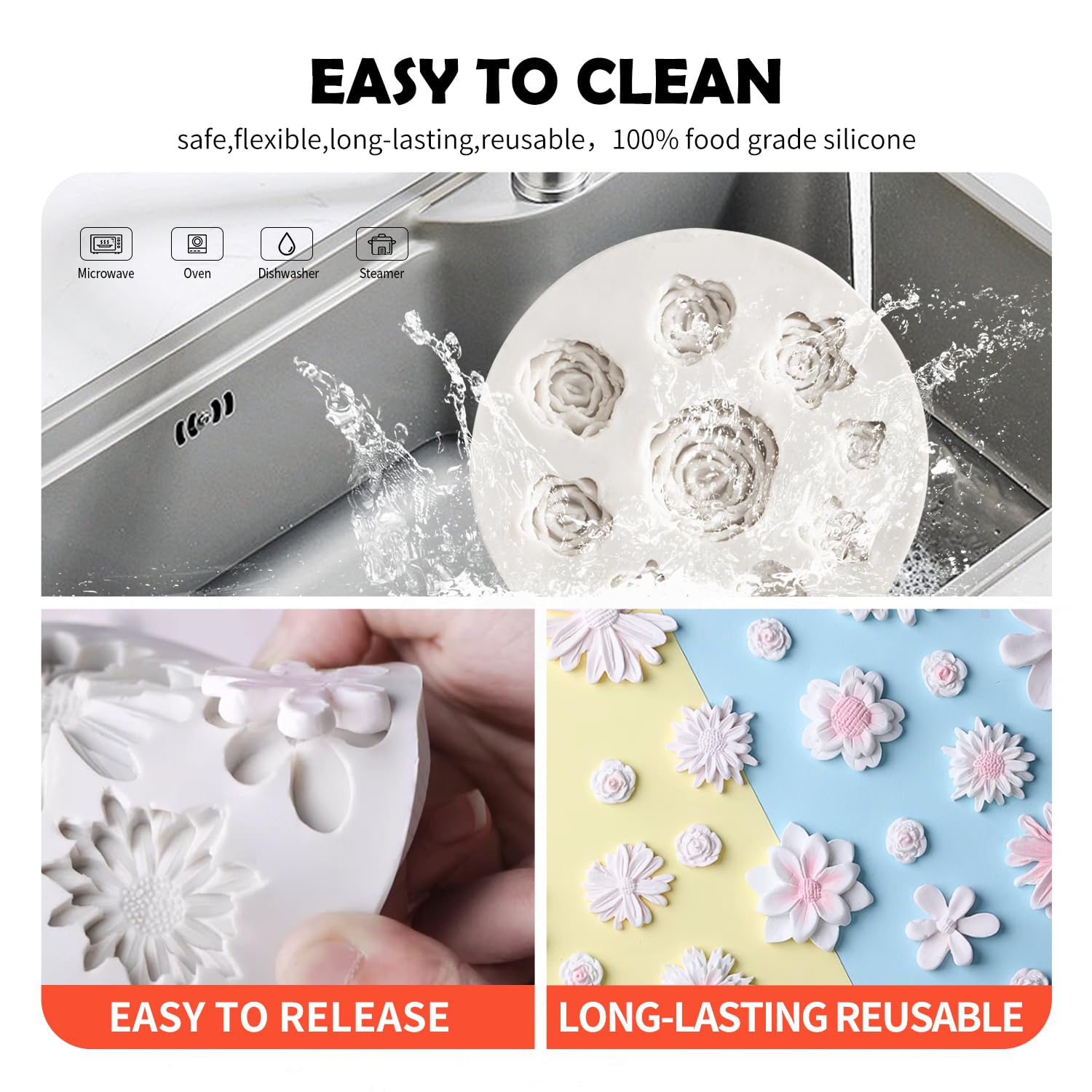 Sk 3D Rose Flower Shape Diy Fondant Chocolate Silicone Mold Sugar Decoration Baking Tools