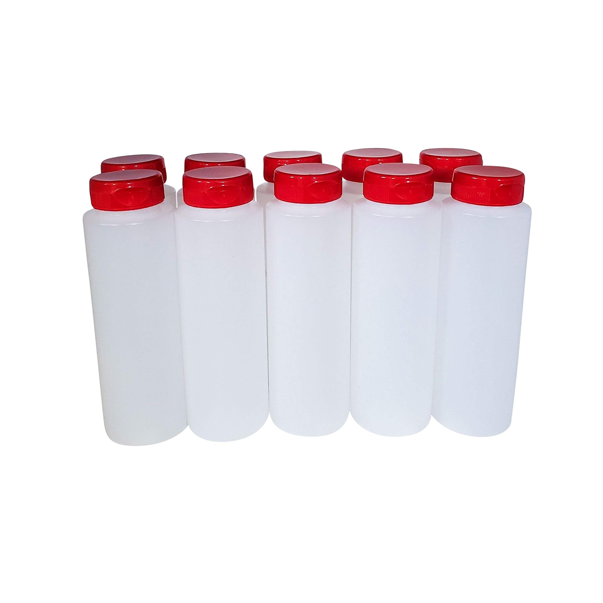 Kelkaa 8Oz Hdpe Plastic Squeeze Bottles With Wide Mouth Opening, Red Flip Top Caps For Condiments And Any Thick Liquid Products,