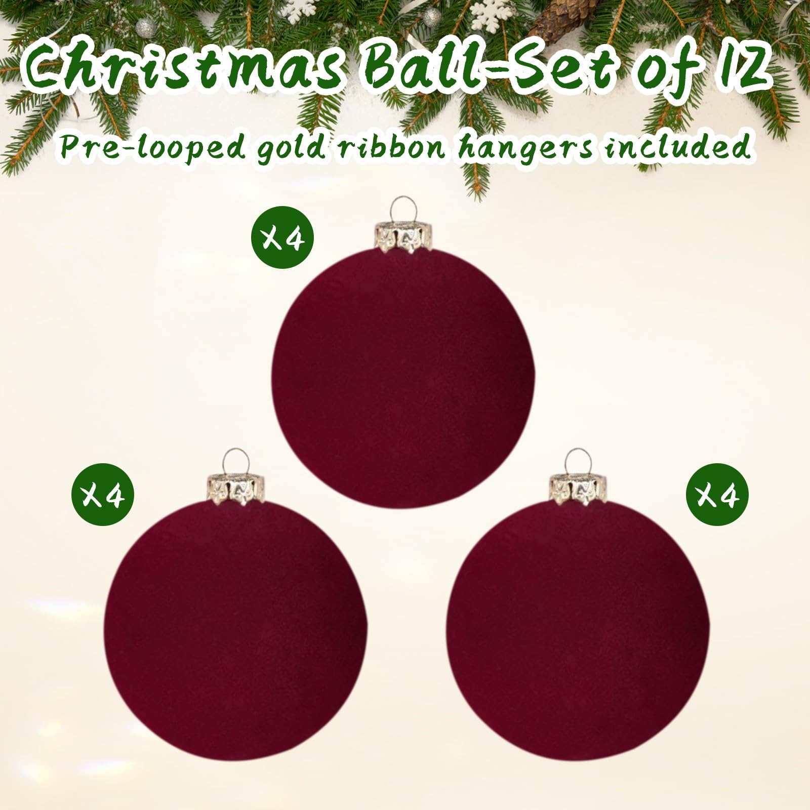 12pcs Christmas Tree Hanging Ball Decoration 2.4Inch Velvet Christmas Ornaments Balls Flocked Shatterproof Plastic Xmas Tree Bal