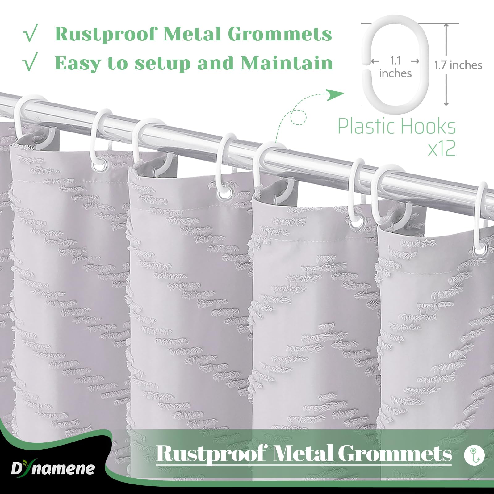 Dynamene Boho Farmhouse Shower Curtain, Lavender Fabric Tufted Chevron Striped Textured Tassel Shower Curtains For Bathroom, Sha