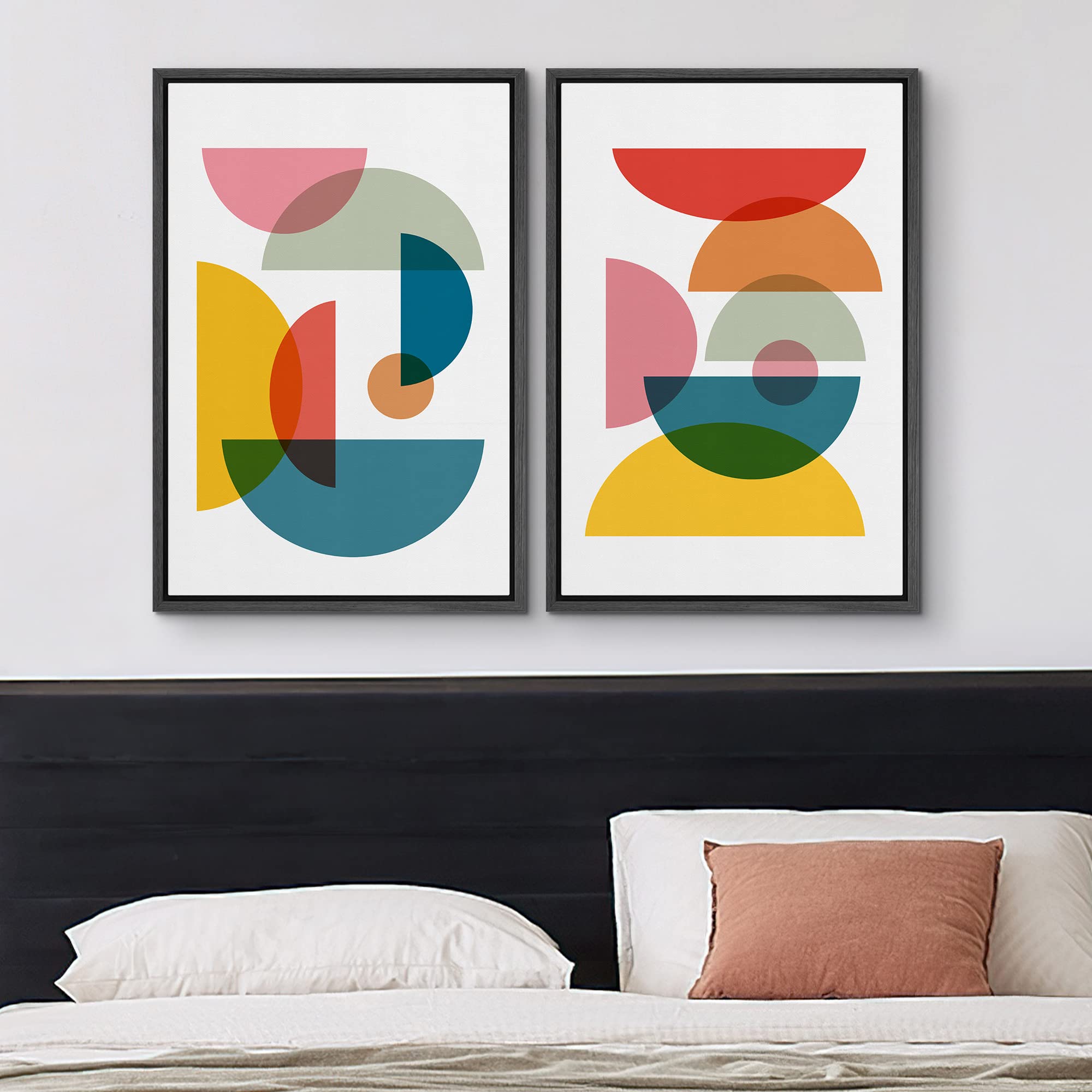 Mudecor Framed Wall Art Print Set Mid-Century Style Multicolor Semi-Circle Variety Abstract Shapes Illustrations Modern Minimali