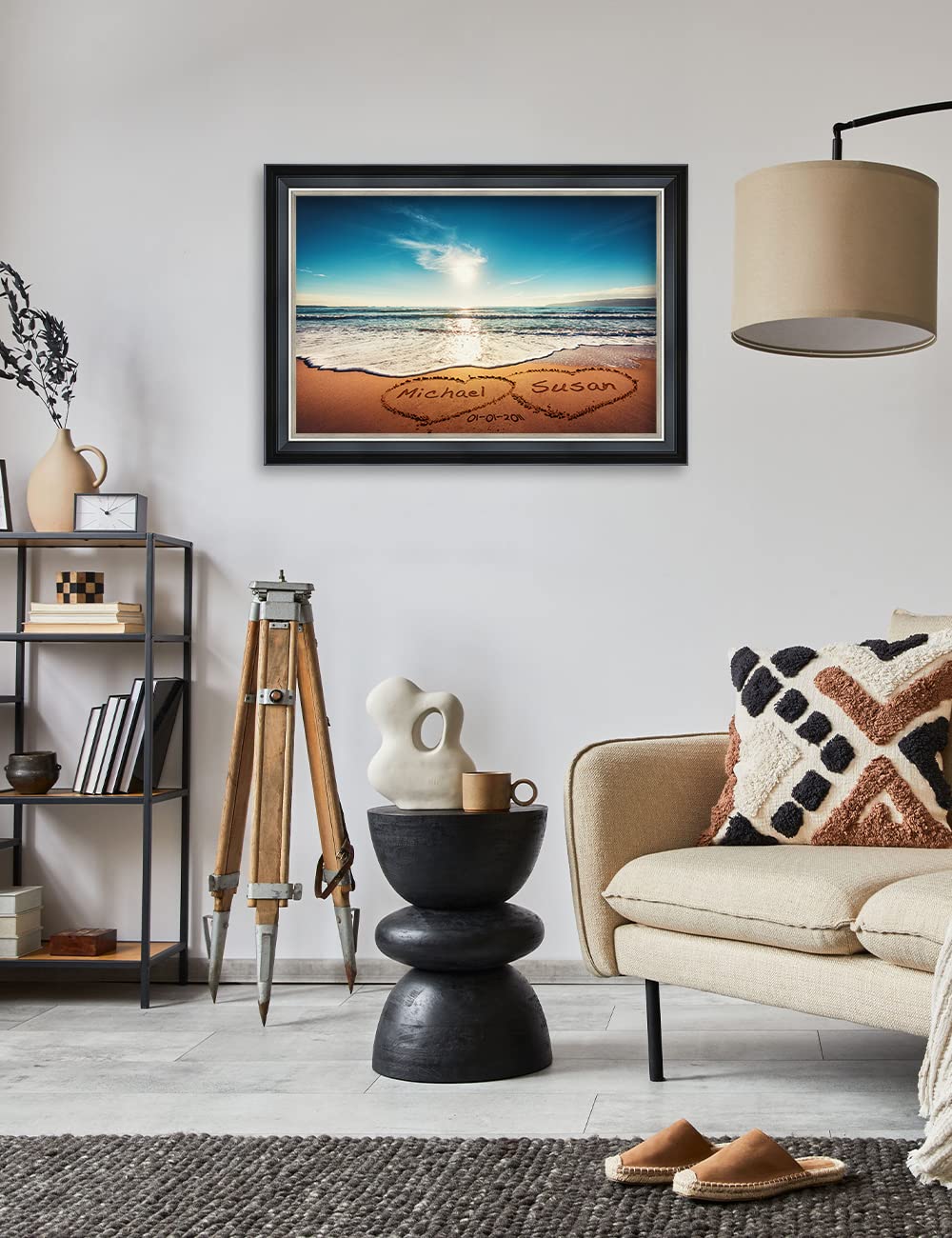 Ipic - Heart In Heart Personalized Wall Art, Customized Gift With Names And Date, Giclee Prints Framed In Solid Wood, Total Size