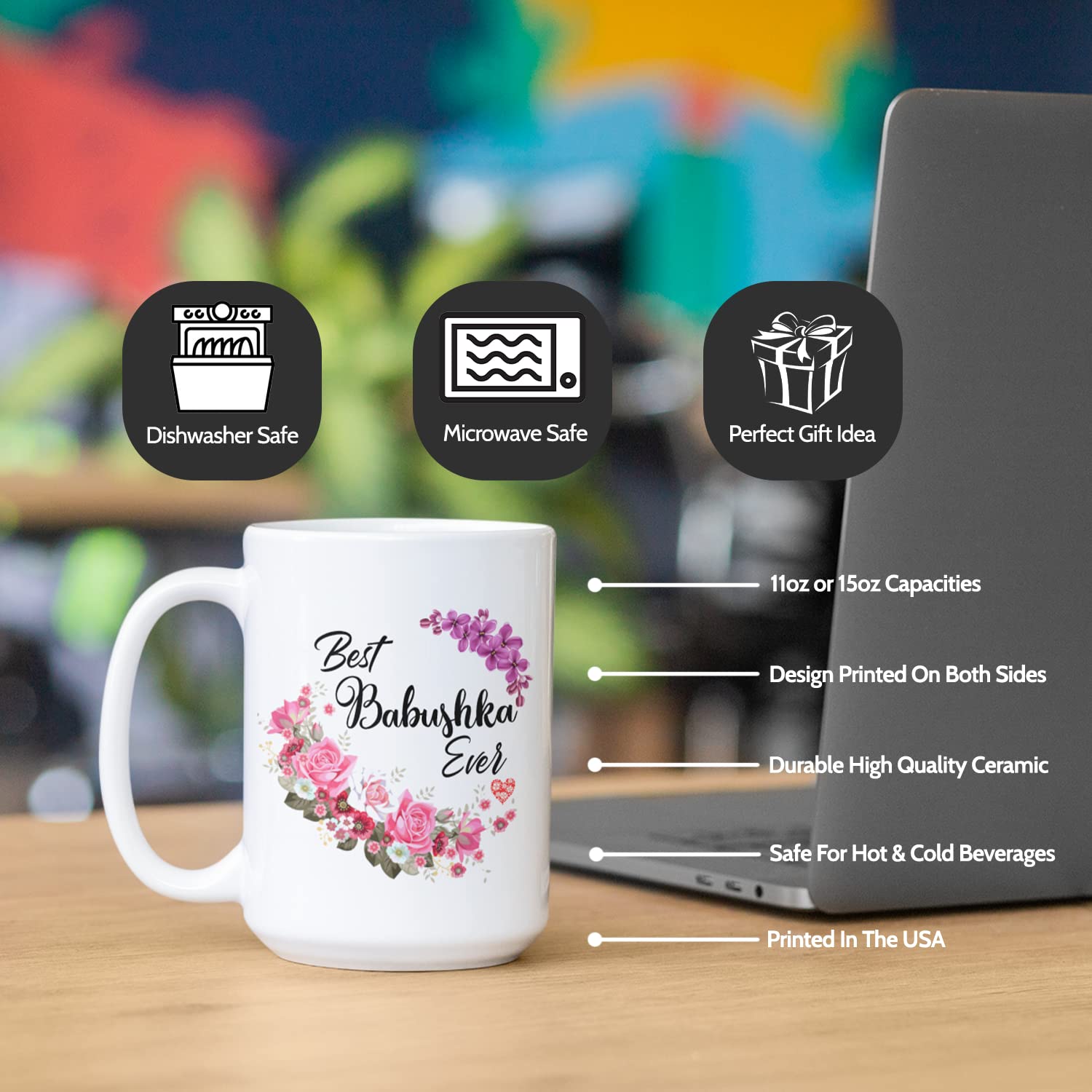 Creator's Cove Babushka mug Best Grandma Ever mug Russian floral coffee cups, Grandmom mug flower coffee mugs from granddaughter