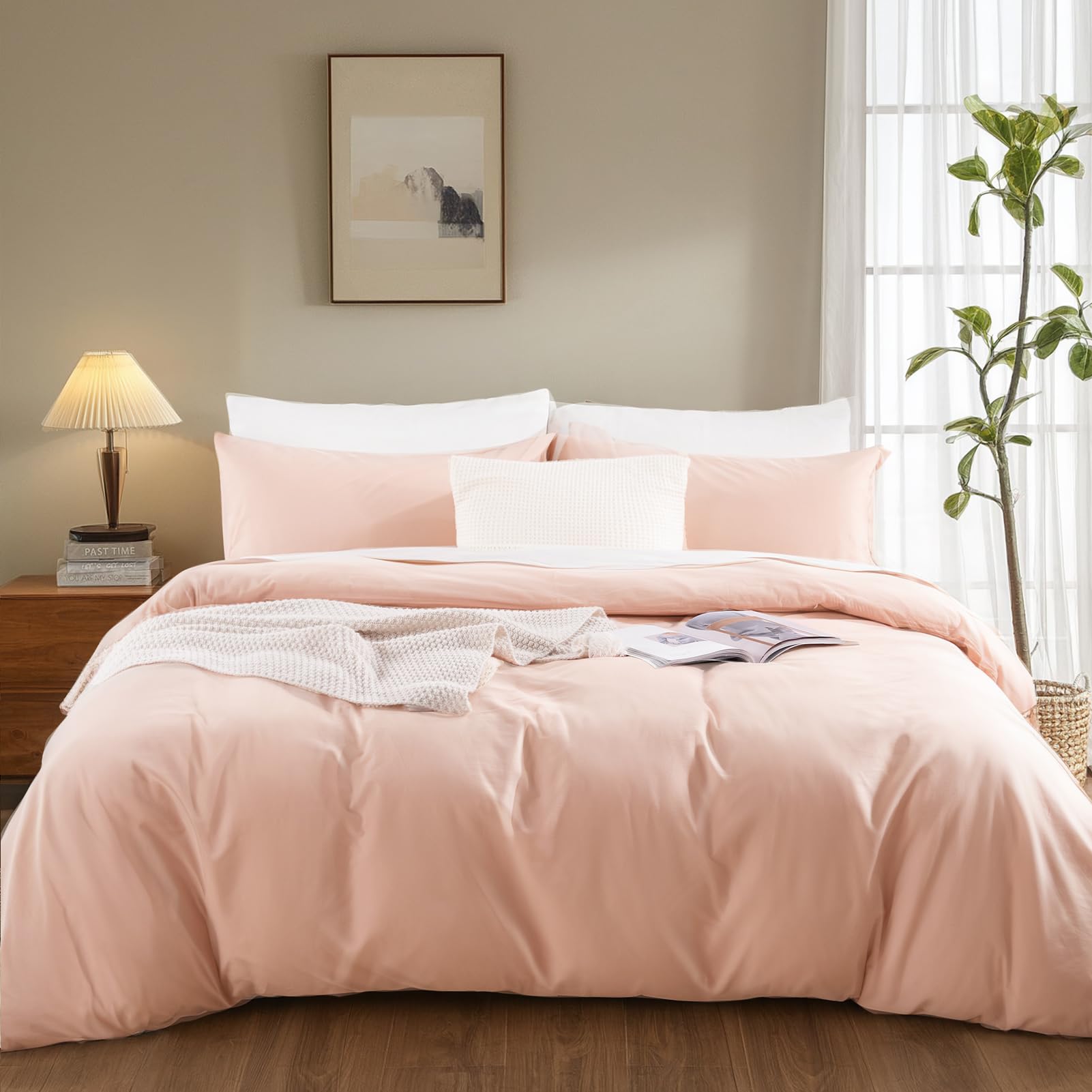 Nexhome Pro Duvet Cover Set Queen Size Linen Feel Textured Organic Natural 100 Washed Cotton Duvet Cover 3 Pieces Bedding Set Wi