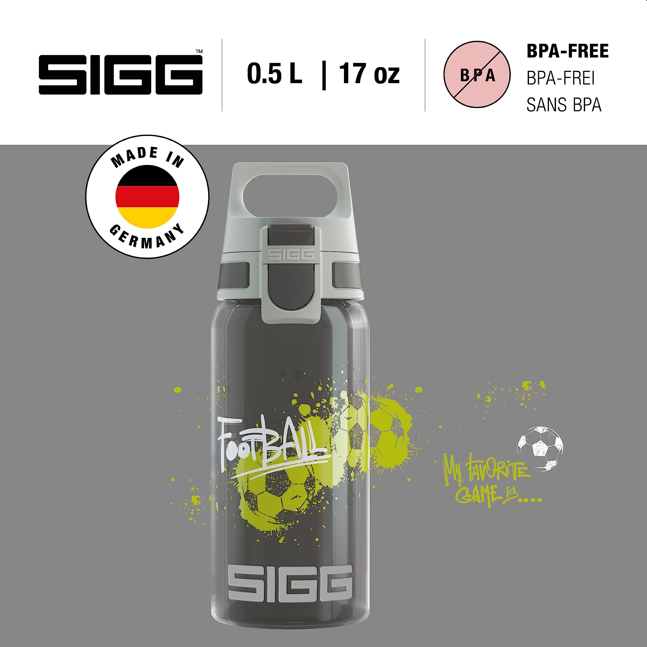 Sigg - Kids Water Bottle - Viva One Football Tag - Suitable For Carbonated Beverages - Leakproof - Dishwasher Safe - Bpa Free -