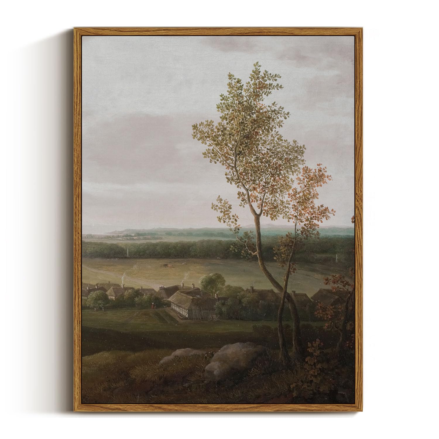 Insimsea Framed Canvas Prints Art Vintage Decor, Rural Farmhouse Scenery Home Wall Decor Countryside Landscape Paintings, Wall A