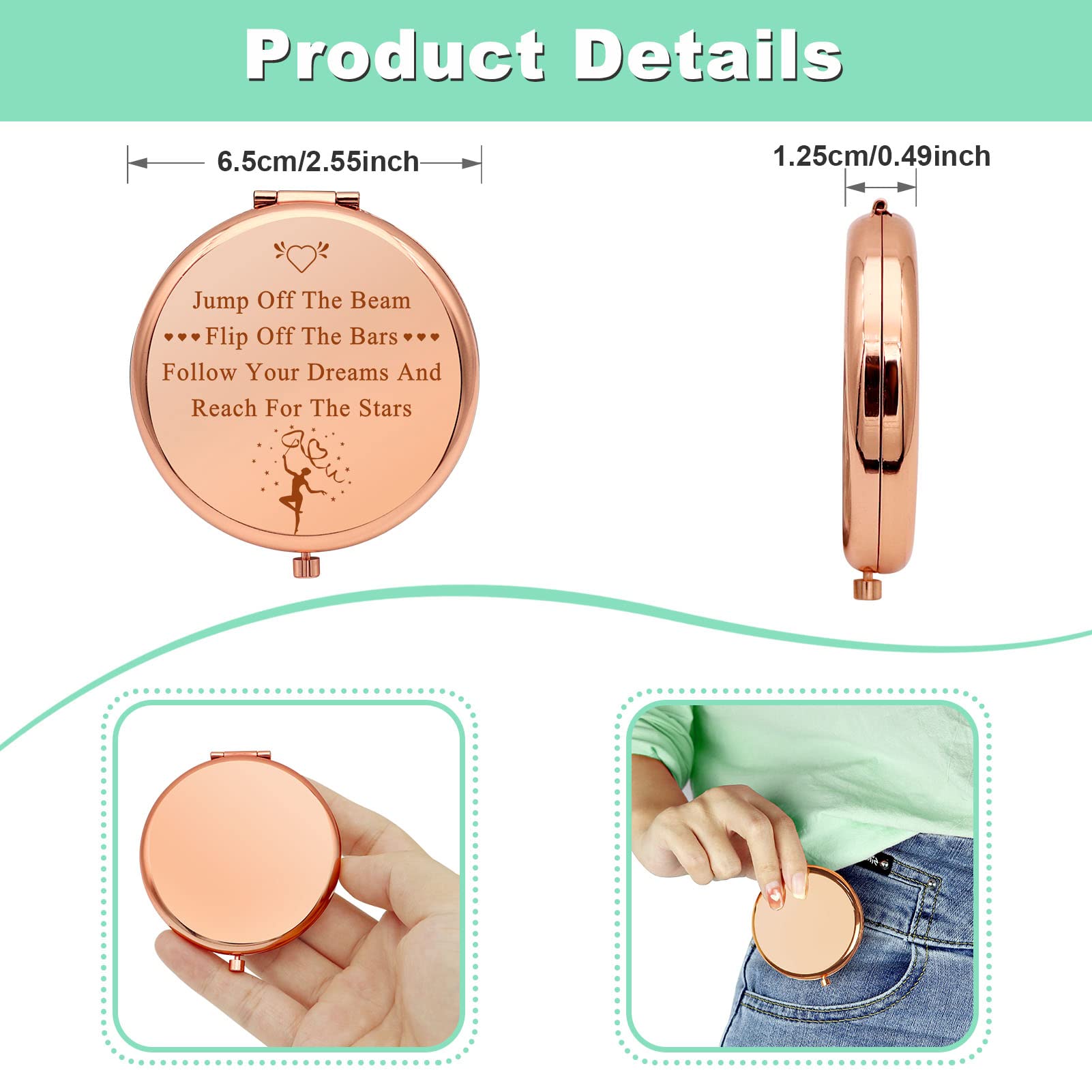 Gymnastics Inspirational Gift For Women Compact Makeup Mirror For Gymnast Gymnastics Gifts For Girls Gymnastic Lover Gifts Gymna
