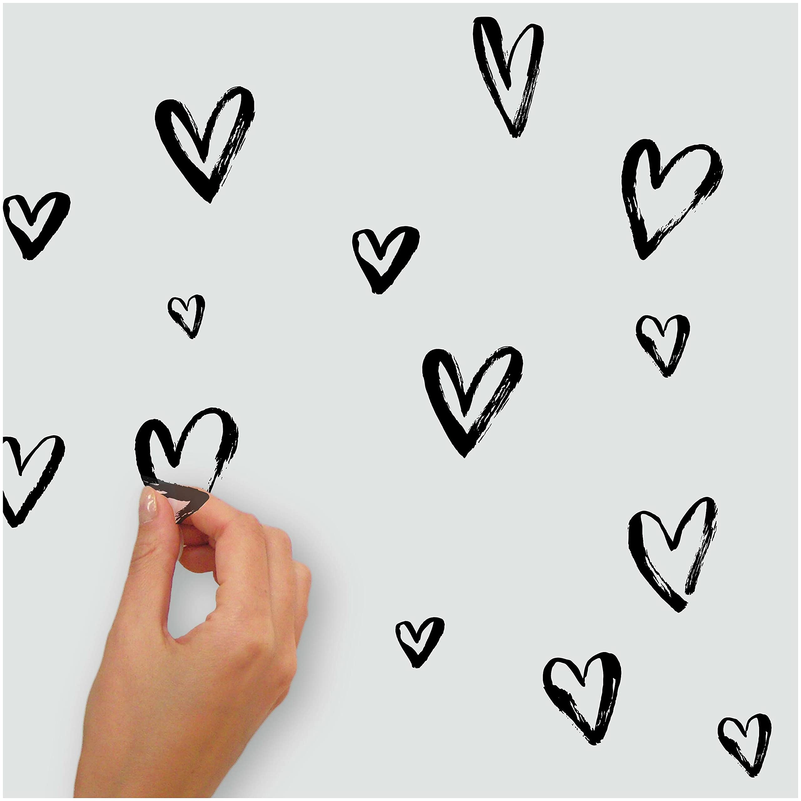 Roommates Rmk4884Scs Black Sketchy Hearts Peel And Stick Wall Decals