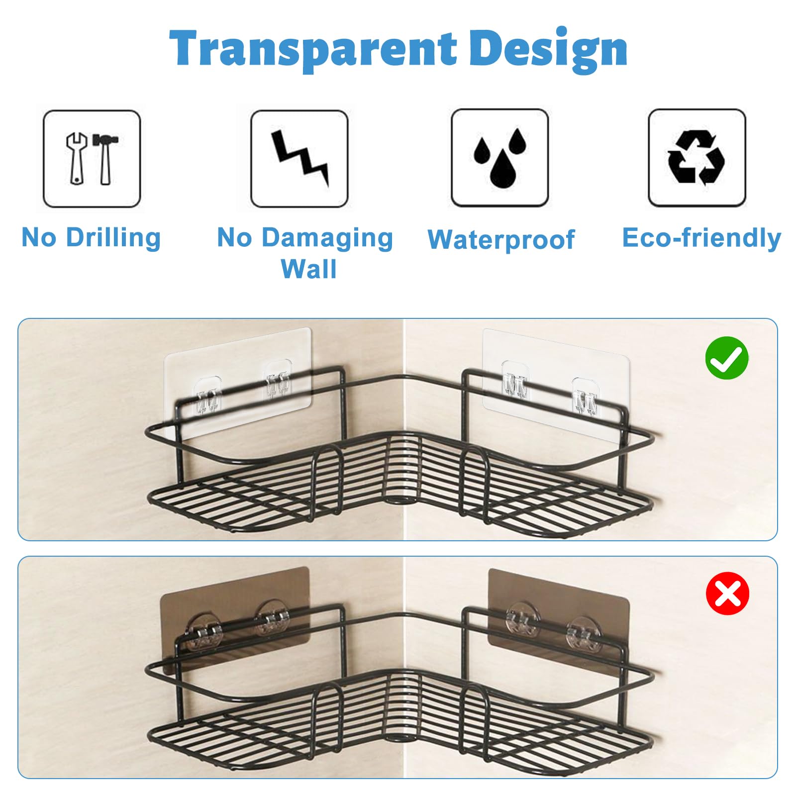Chris.W 4 Pack Clear Adhesive Suction Sticker for No Drilling Bathroom Shower Shelf Accessories  Super Strong Adhesive Wall Sticker for Shower Caddy and More