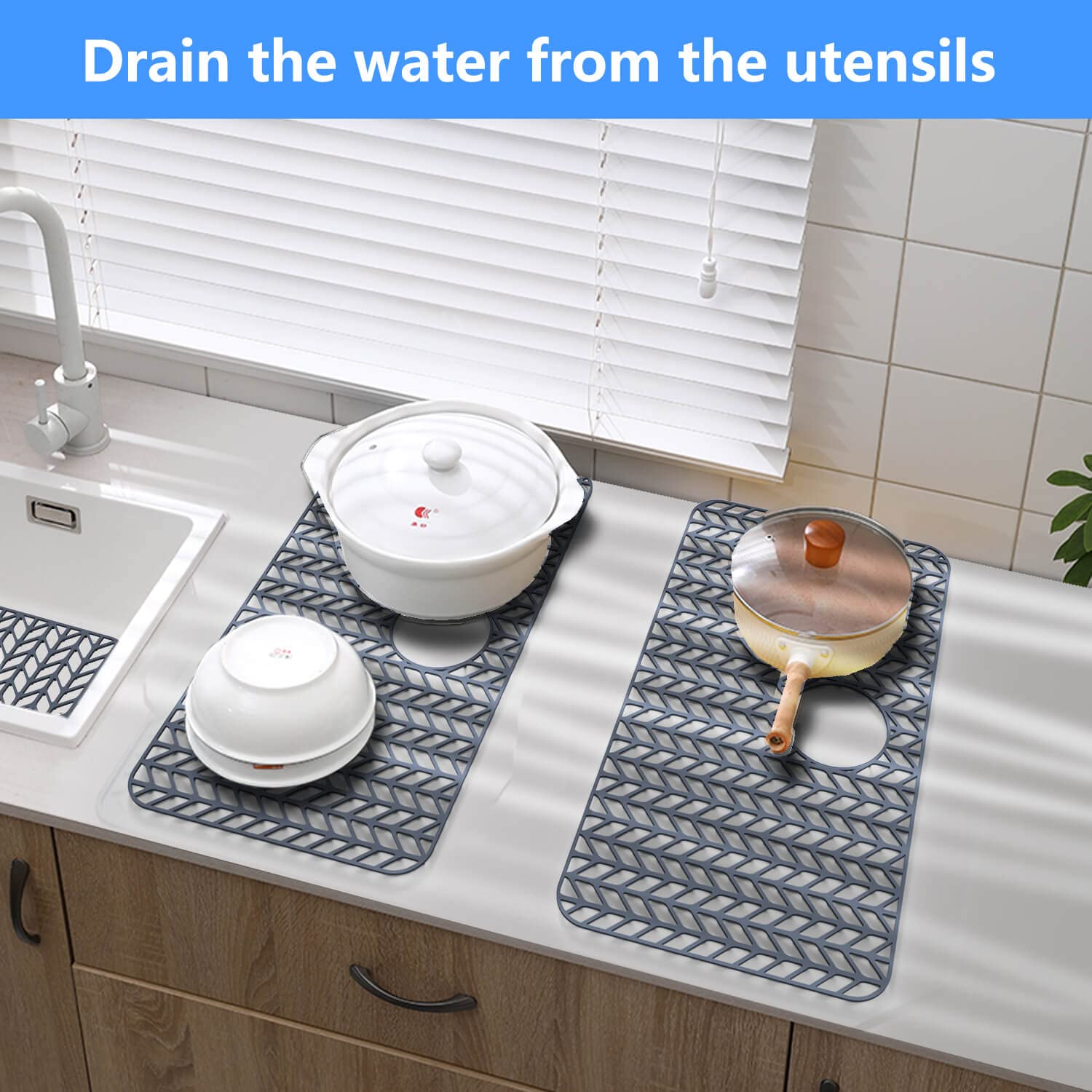 Silicone Sink Protectors for Kitchen  JIUBAR 28.4''x 15.2'' Sink Mat Grid for Bottom of Farmhouse Stainless Steel Porcelain Sink.(Grey)