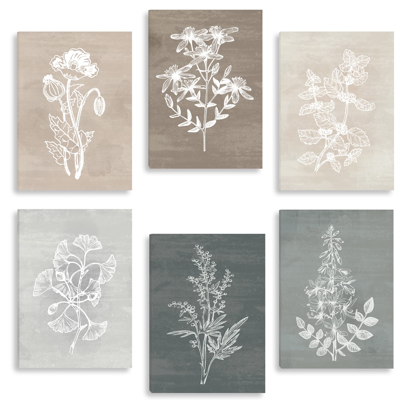 Bincue Neutral Botanical Plant Canvas 6 Pieces Rustic Farmhouse Wall Art For Living Room Bedroom And Bathroom,Canvas Paintings P