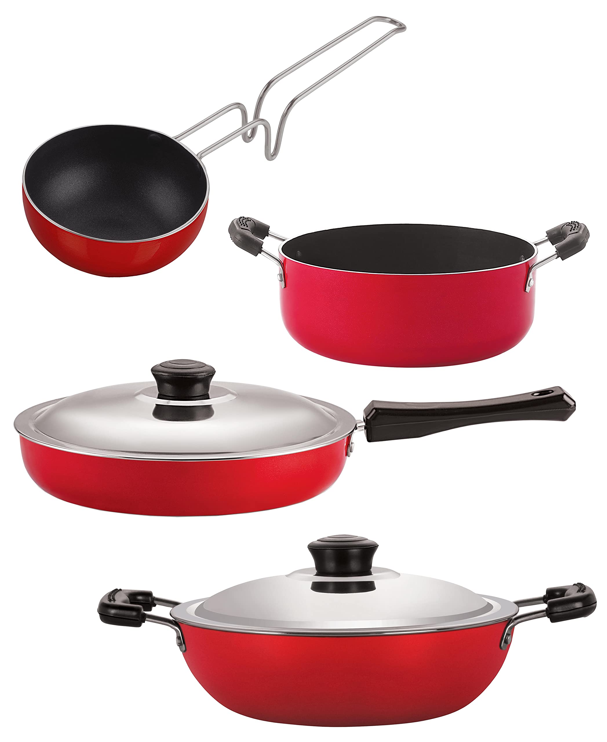 Nirlon Aluminium Non Stick Cookware Pots And Pans Set Of 4 Pieces (Fp10_Dkd(M)_Vg_Cs24)