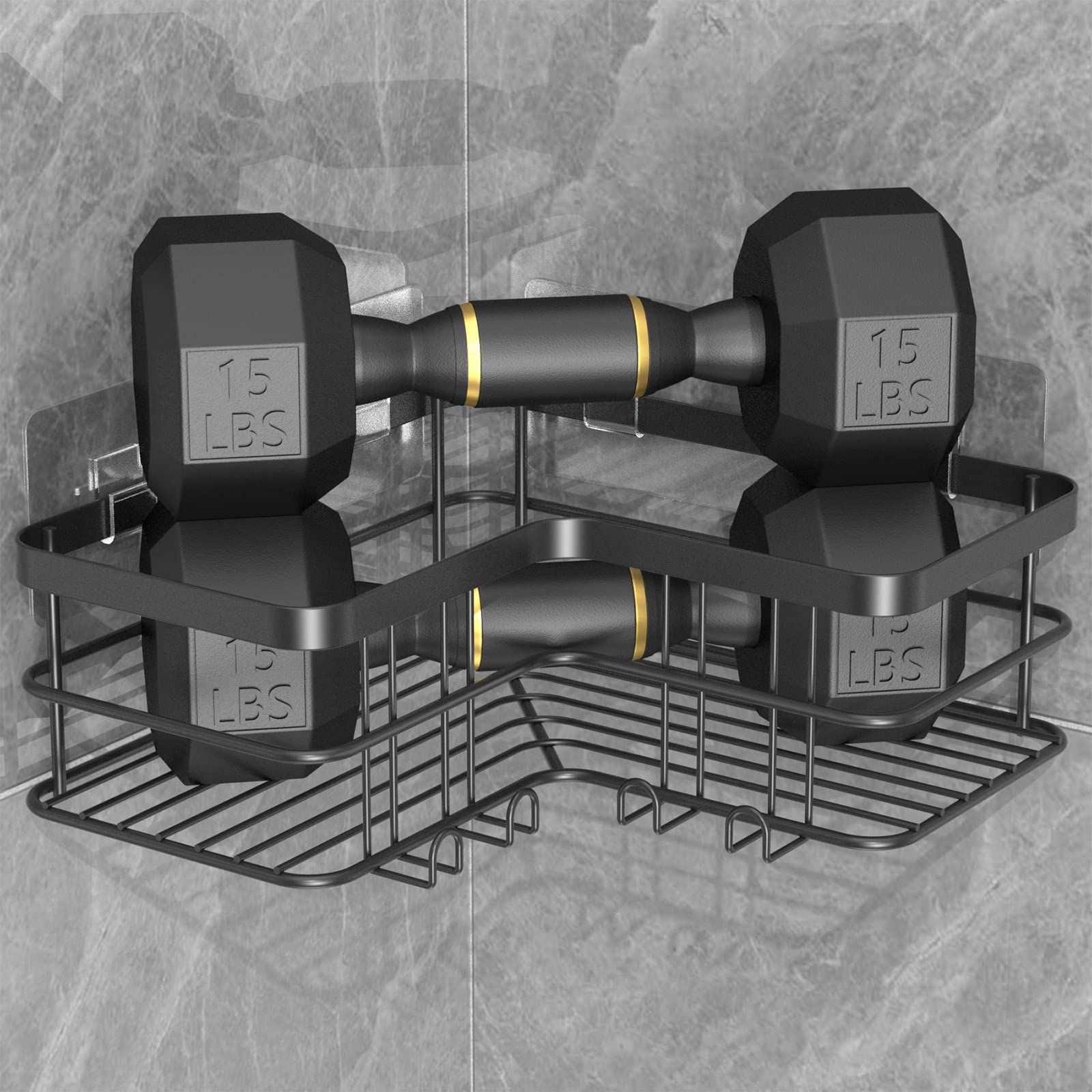 Yazoni Corner Shower Caddy, Adhesive Shower Shelves No Drilling [2-Pack], Rustproof Stainless Steel Bathroom Shower Organizer Wa