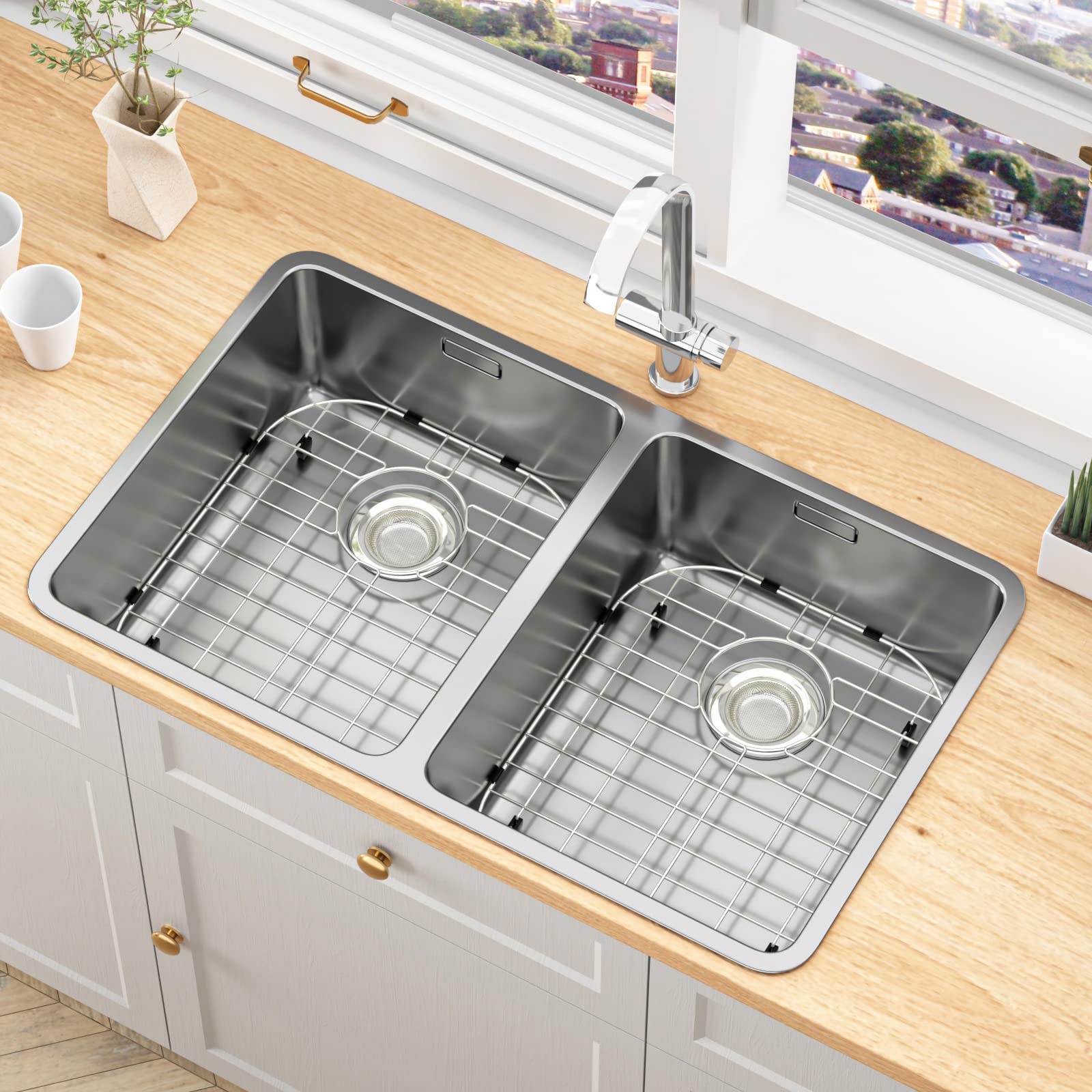 Alonsoo Sink Protectors for Kitchen Sink Stainless Steel Sink Grid Sink Rack for Bottom of Sink 16.14'' L?3'' W Sink Bottom Grid with Rear Drain 1 Pack Silver