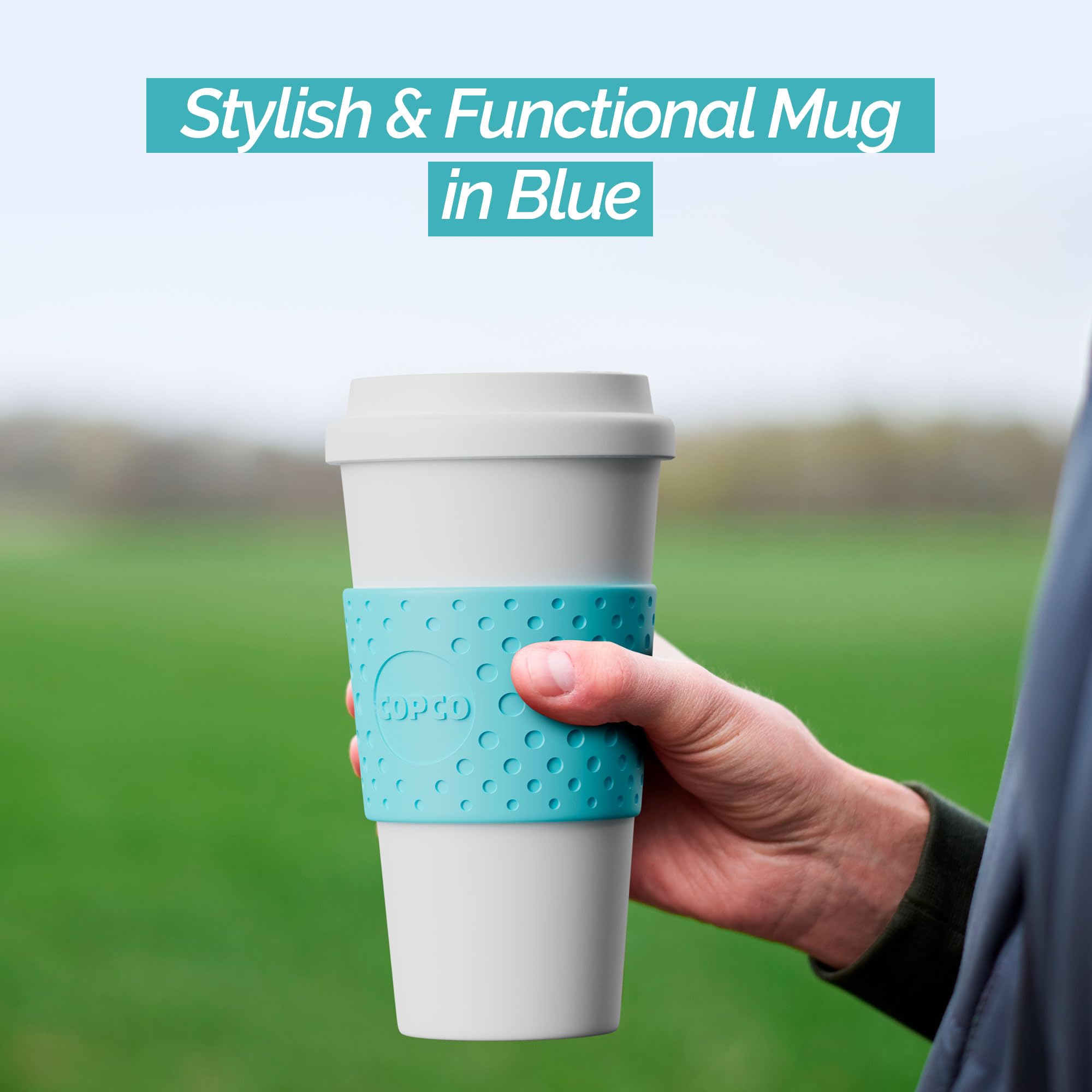 Copco Plastic Acadia Double Wall Insulated Travel Mug With Non-Slip Sleeve, 16 Ounce, Azure Blue