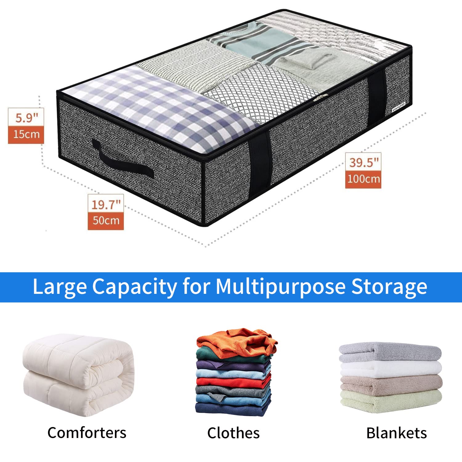 Onlyeasy Foldable Underbed Bags - 2 Pack Blankets Clothes Comforters Storage Bag Breathable Zippered Organizer for Bedroom with