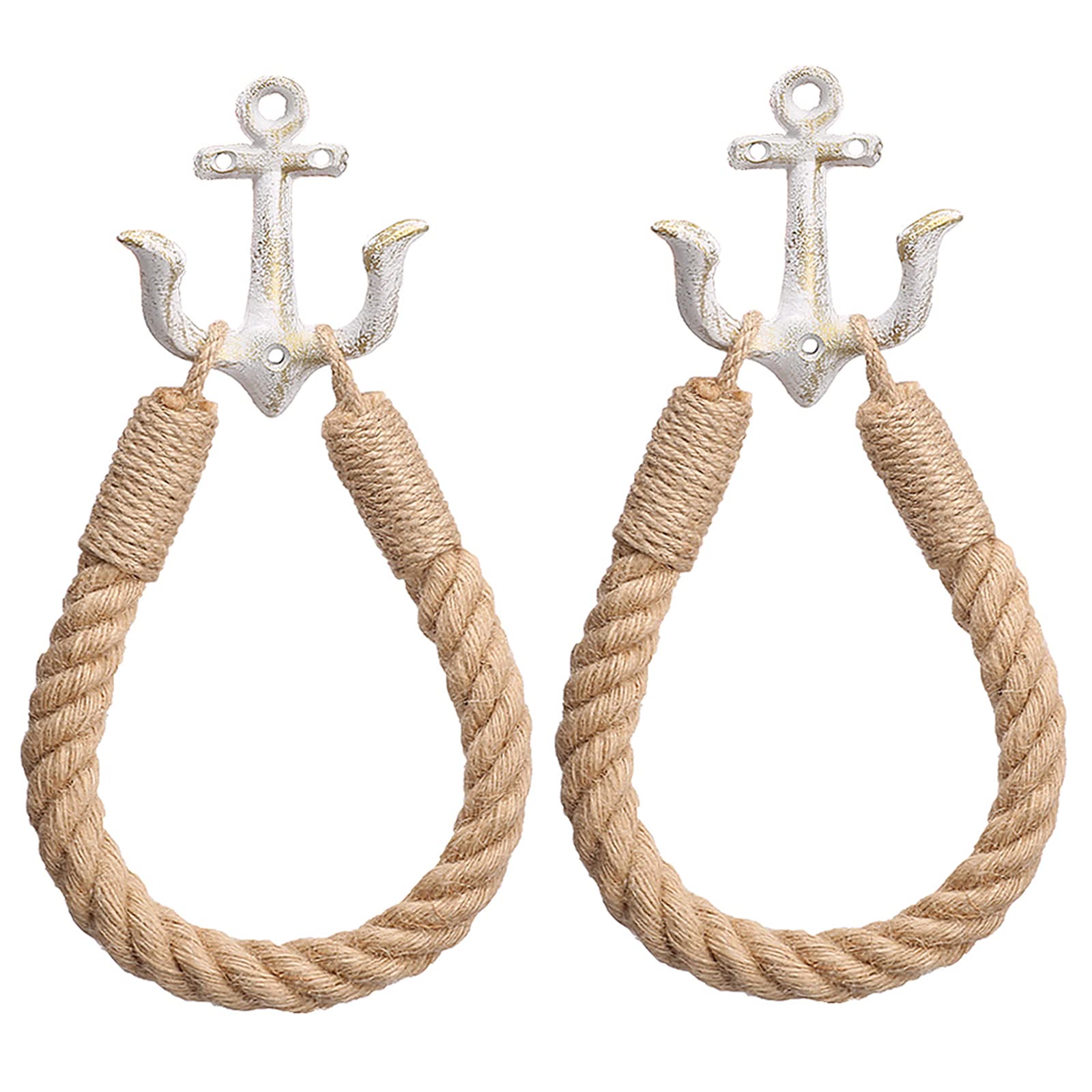 2 Pcs Nautical Rope Toilet Paper Holder Wall-Mounted Towel Ring Nautical Toilet Paper Holder With Metal Hooks Coastal Towel Rack