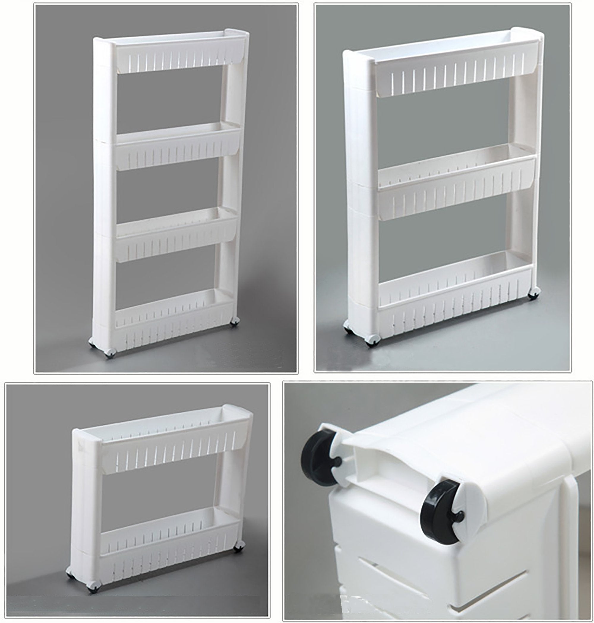 Basicwise Qi003220 Slim Storage Cabinet Organizer 4 Shelf Rolling Pull Out Cart Rack Tower With Wheels, White