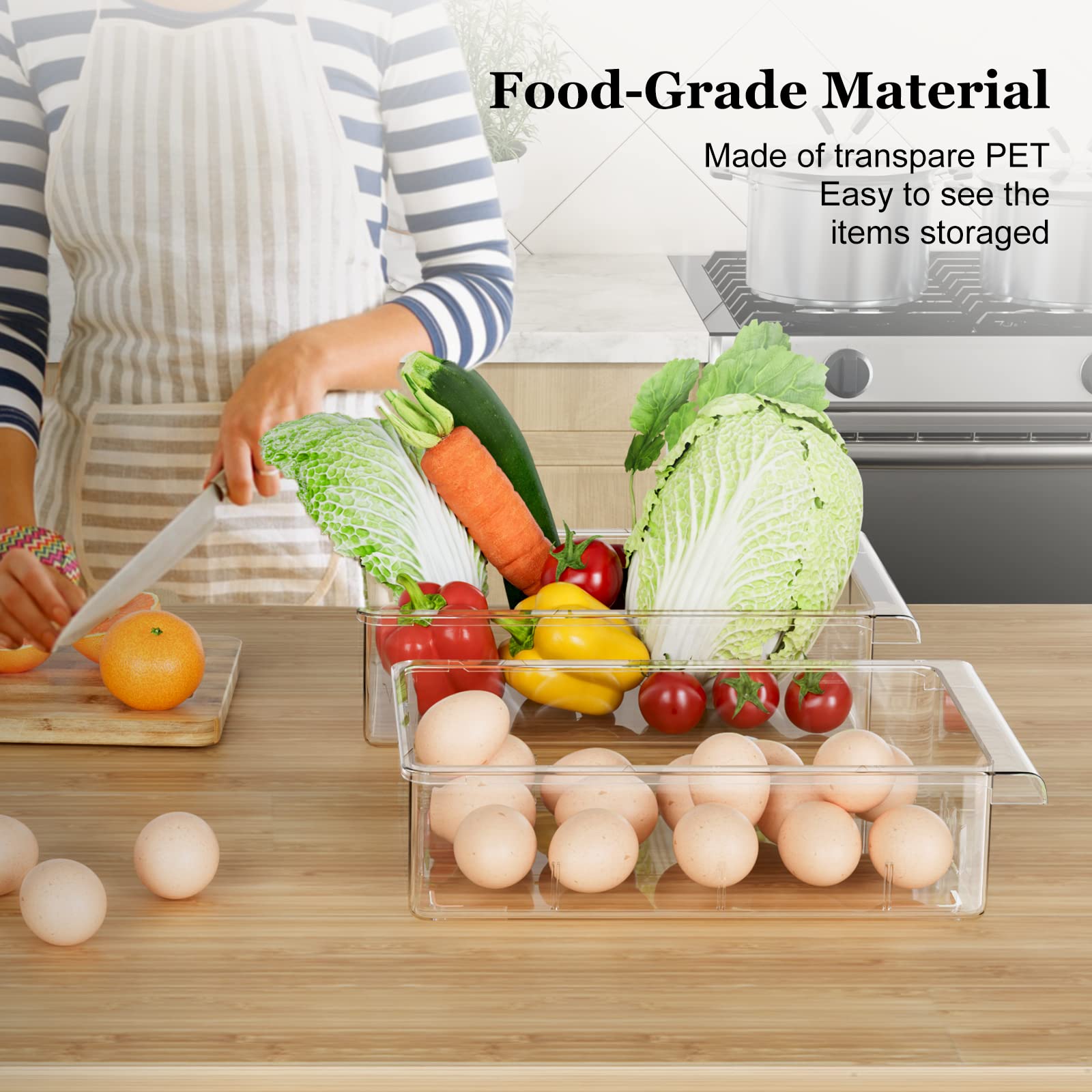 2 Pack Refrigerator Drawer Organizer, Pull Out Shelf Storage Transparent Organizer For Egg, Fruit, Vegetable, Seafood, Meat, Fit