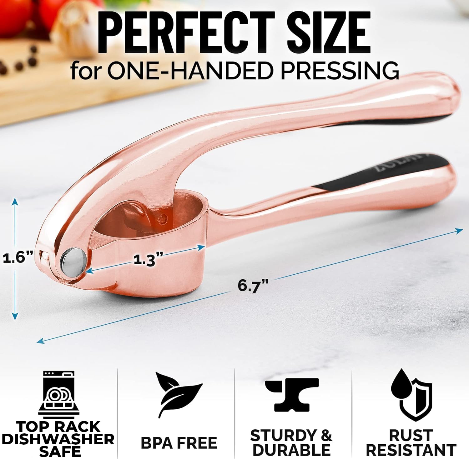 Zulay Kitchen Garlic Press With Soft, Easy To Squeeze Ergonomic Handle - Garlic Mincer Tool With Sturdy Design Extracts More Gar