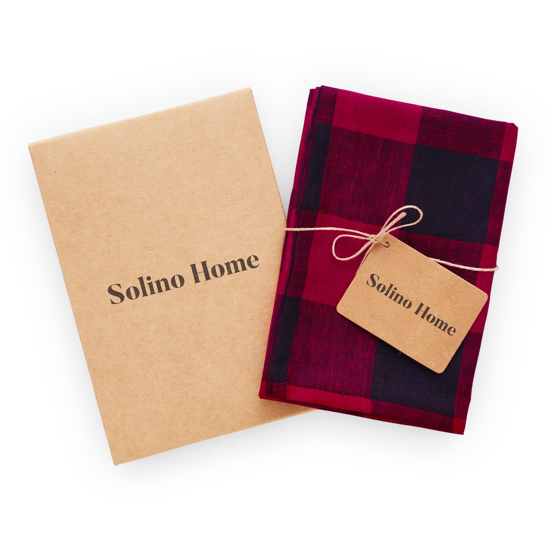 Solino Home Linen Kitchen Towels Set Of 2 - Red And Black 17 X 26 Inch - 100% Pure Linen Buffalo Check Kitchen/Tea Towels - Mach