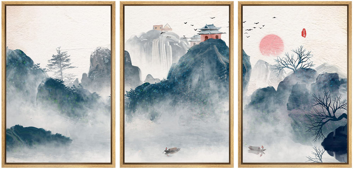 Signwin 3 Piece Framed Canvas Wall Art Zen Canvas Prints Home Artwork Decoration For Living Room,Bedroom - 16''X24''X3 Panels