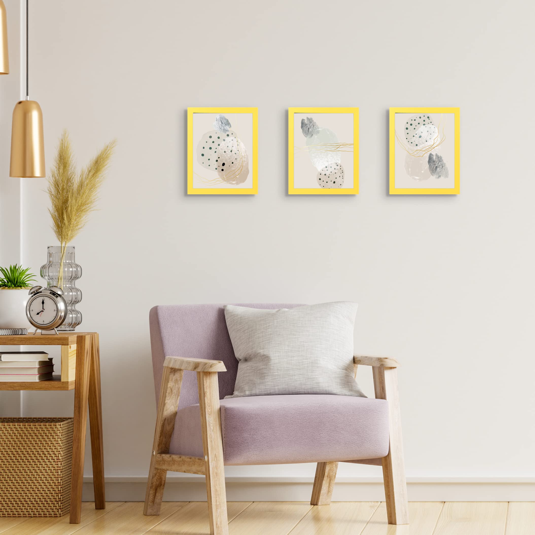 wyooxoo 8x10 Picture Frame Set of 2 Yellow Made of Solid Wood Photo Frames Display Pictures 5x7 with Mat or 8x10 Without Mat Col