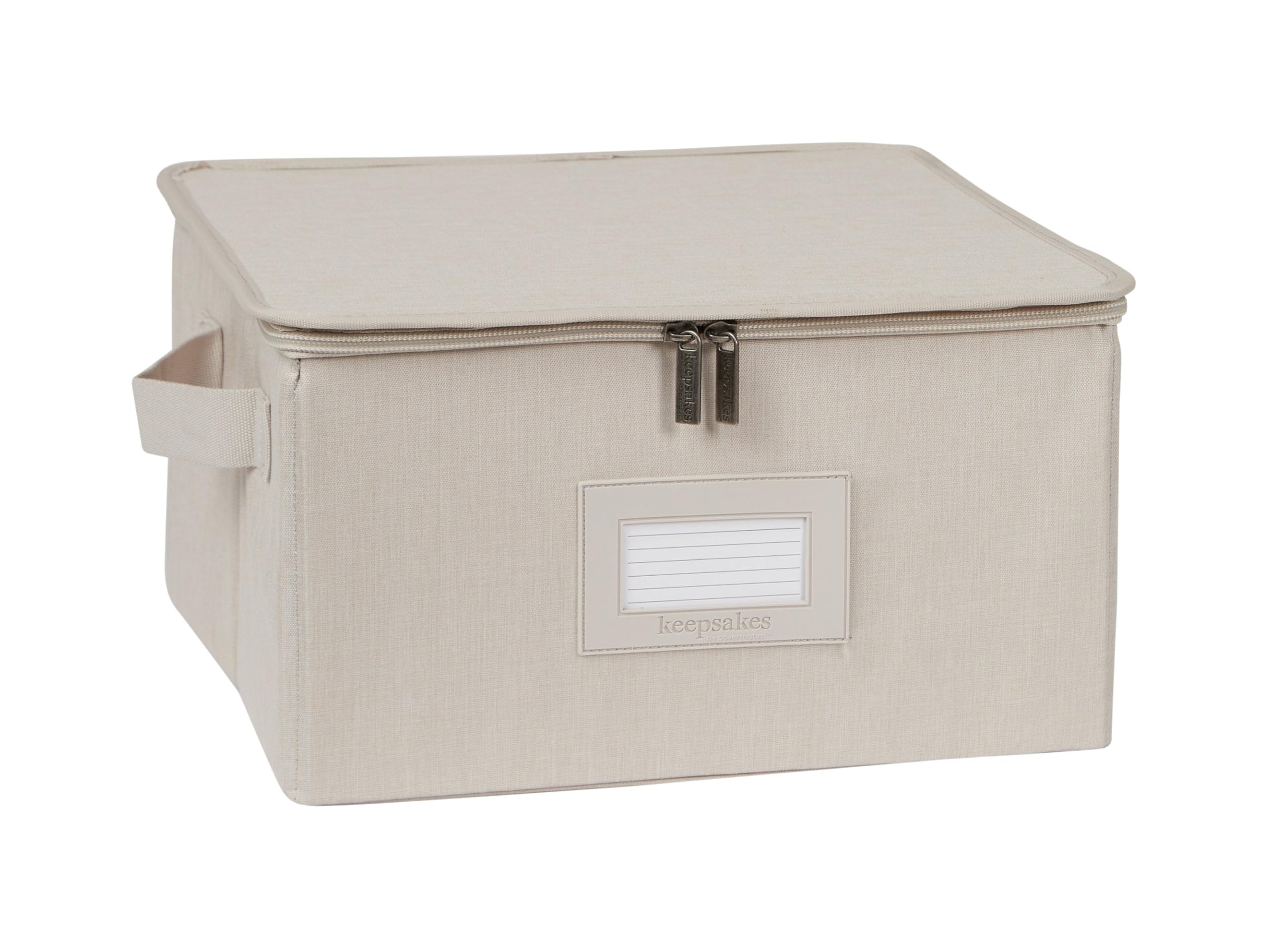 Covermates Keepsakes Dish Storage Box - Stackable, Reinforced Handles, China Storage-Beige Heather