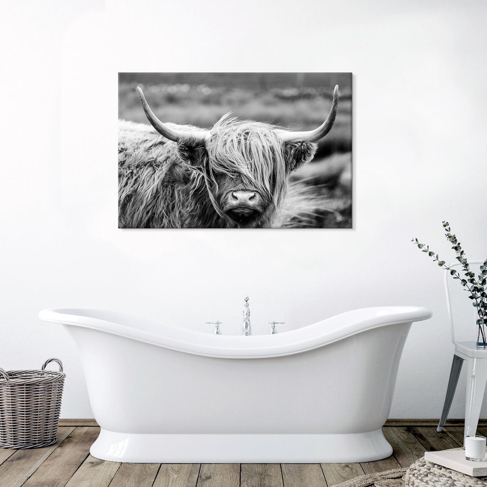 Seven Wall Arts Highland Cow Photography Wildlife Portrait Picture Black And White Closeup Animal Print Scottish Highland Cattle
