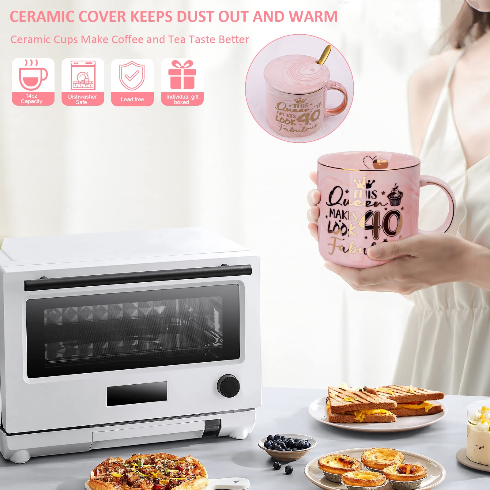 40Th Birthday Gifts Women - 14Oz Fabulous Pink Coffee Mug With Gold Pattern - Unique 40Th Birthday Gift Ideas For Mom Sister Aun