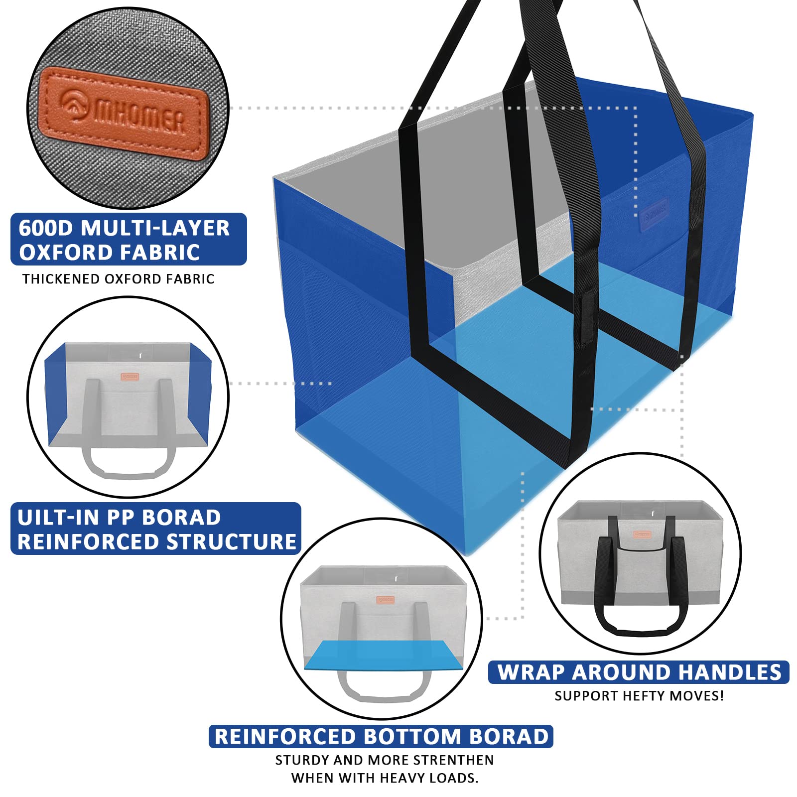 Reusable Grocery Bags Extra Large Tote Bag With Carrying Handles And Reinforced Bottom Heavy-Duty Oxford Fabric Moving Bags For