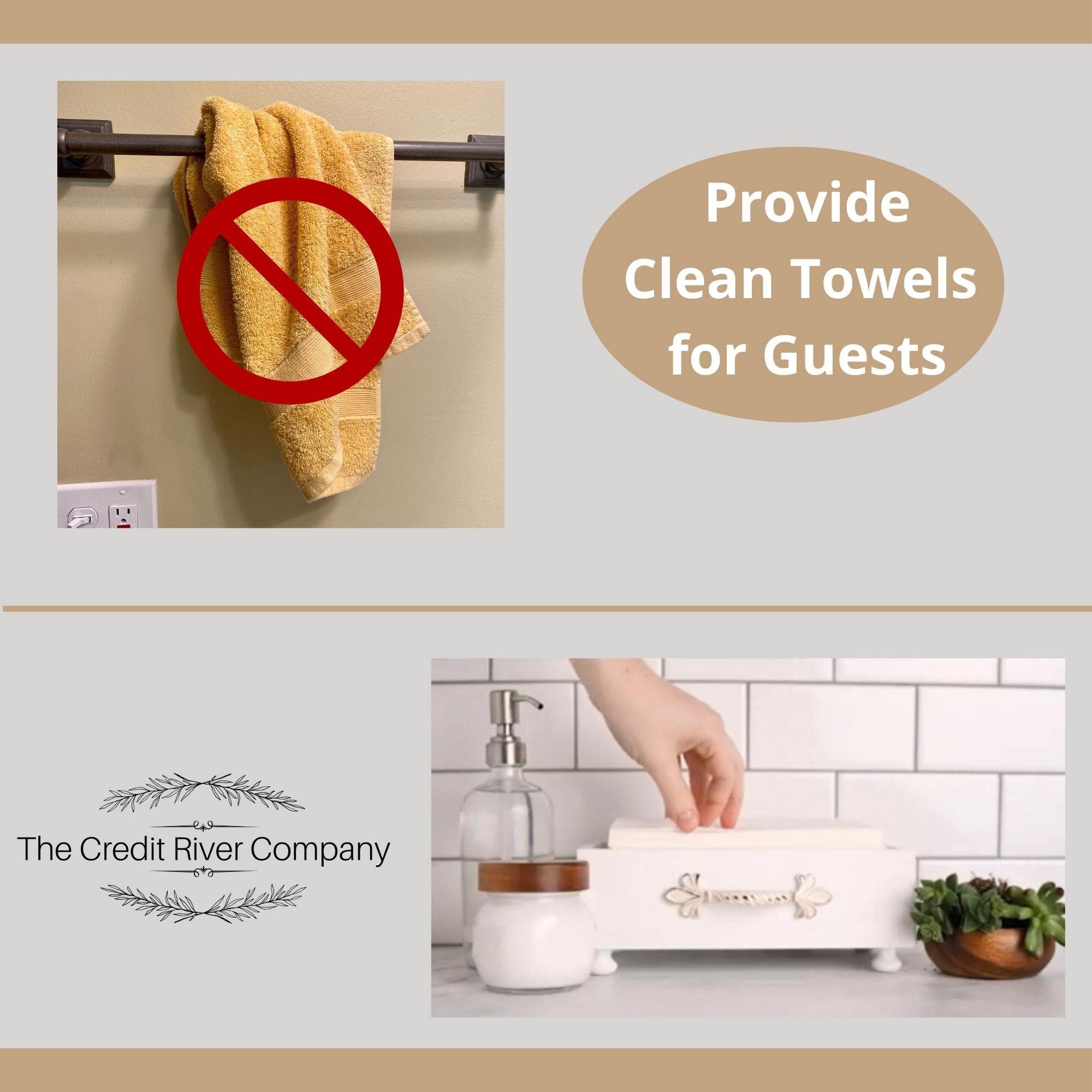 The Credit River Company Guest Towel Holder Tray - White Wood Bathroom Napkin Holder for Disposable Towels