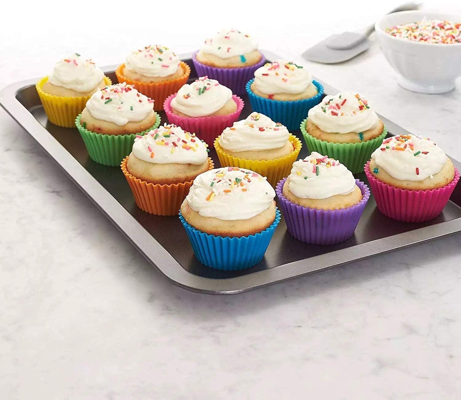 Cupcake Liners - Reusable Silicone Cupcake Baking Cups - Non-Stick Baking Muffins Mold - Use As Lunch Box Dividers - Set Of 12 K