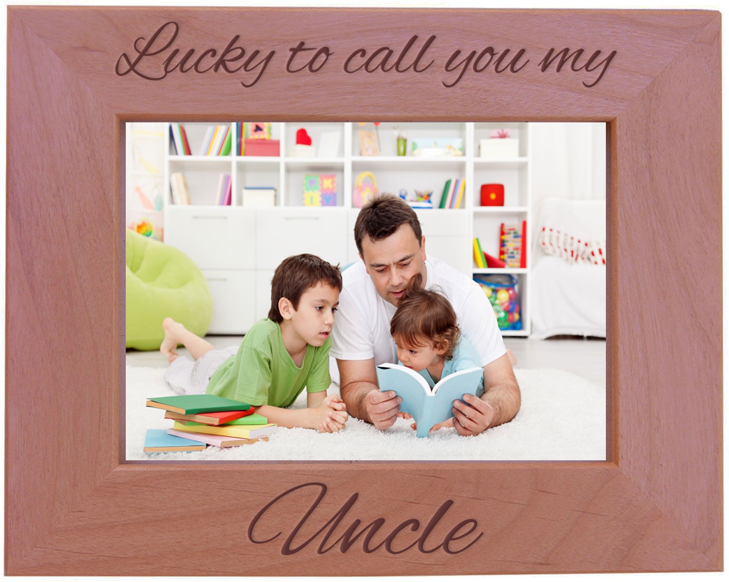 CustomGiftsNow Lucky To Call You My Uncle - Natural Alder Hanging/Tabletop Engraved Wooden Wood Picture Photo Frame (5x7-inch Ho