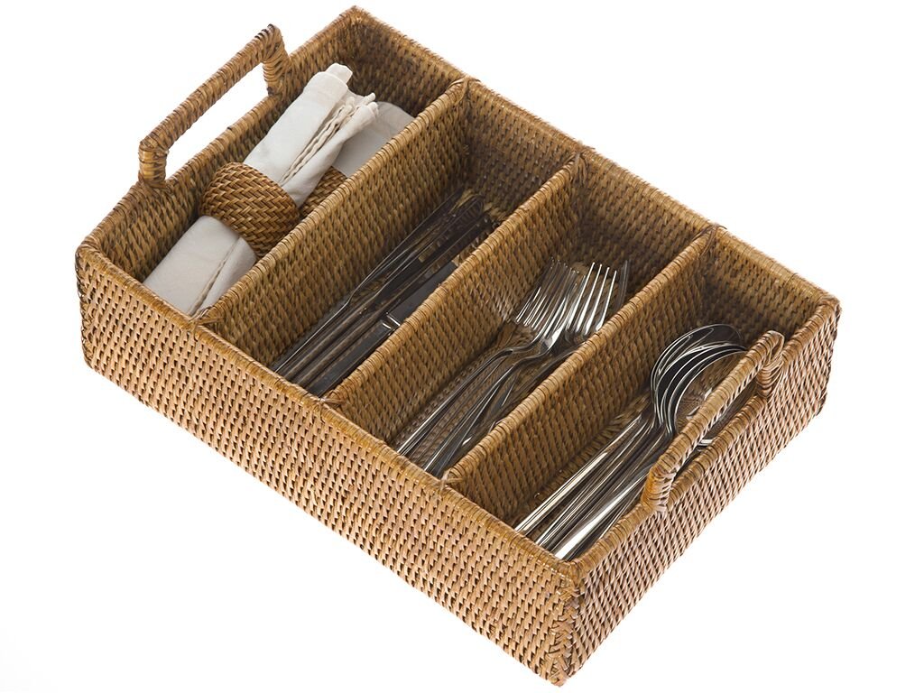 Kouboo La Jolla Flatware Silverware Tray, Medium, Honey Brown