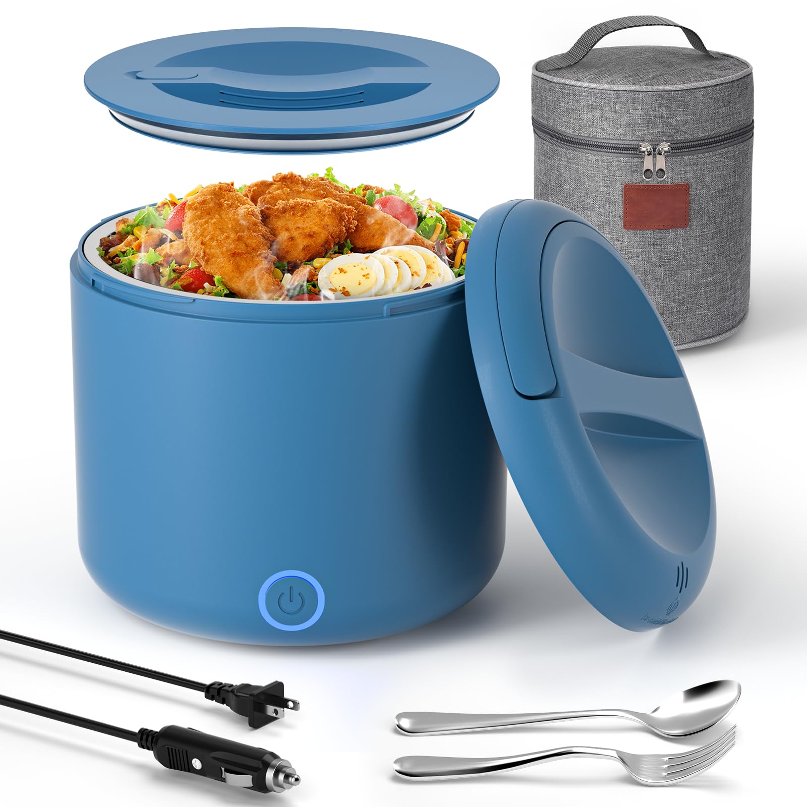 Monteka 41-oz Portable Electric Heated Lunch Box for Adults, 100W Spill-Proof & Dishwasher-Safe Food Warmer for Office/Car/Trave